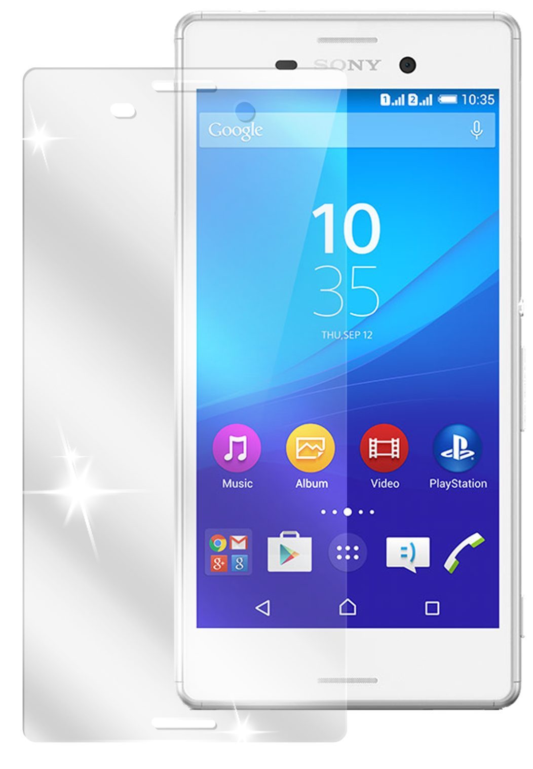 Xperia M4 AquaSony mit aufgebrachter dipos Displayschutzfolie, glasklare Darstellung ohne Einschränkungen