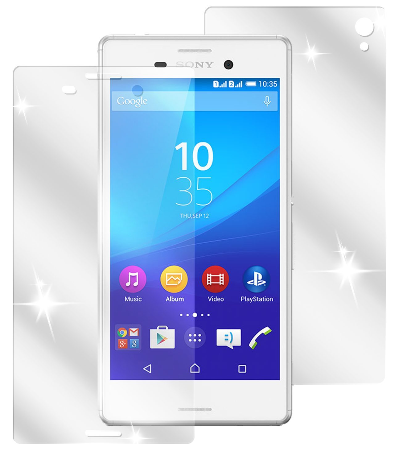 Xperia M4 AquaSony mit aufgebrachter dipos Displayschutzfolie, glasklare Darstellung ohne Einschränkungen