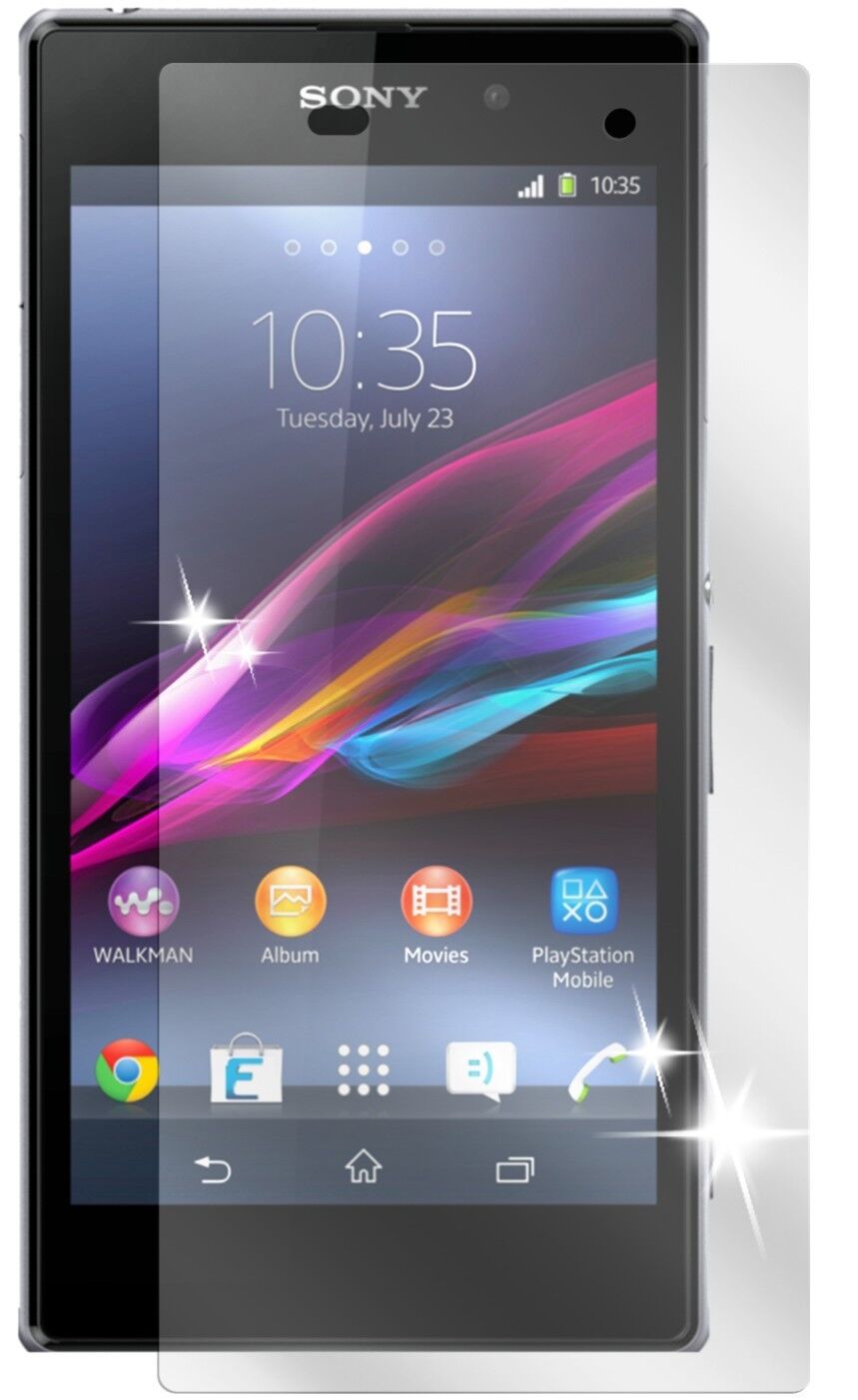Xperia Z1Sony mit aufgebrachter dipos Displayschutzfolie, glasklare Darstellung ohne Einschränkungen