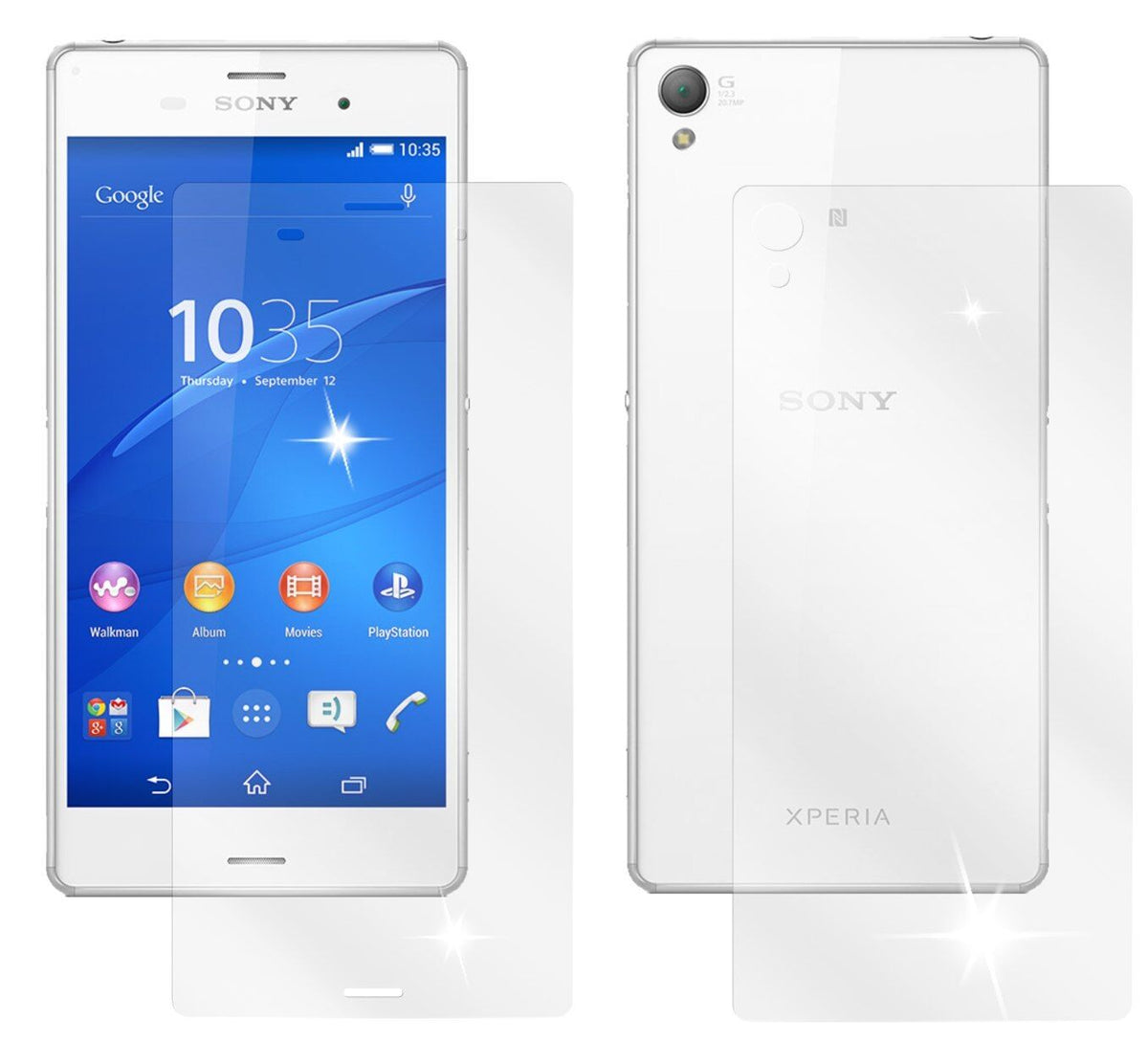 Xperia Z3Sony mit aufgebrachter dipos Displayschutzfolie, glasklare Darstellung ohne Einschränkungen