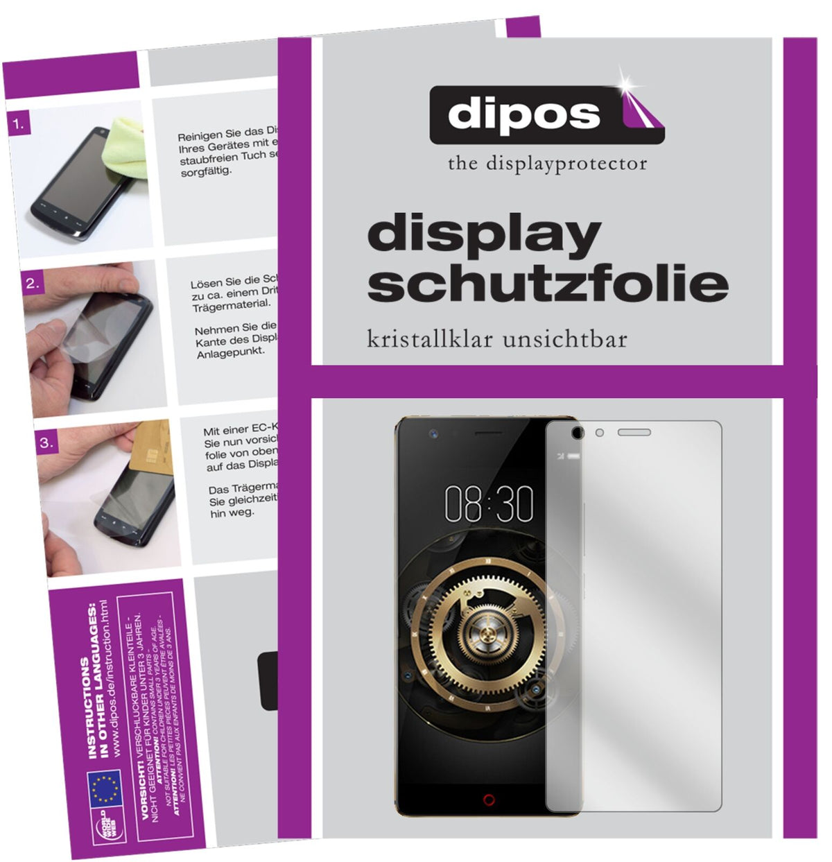 ZTENubia Z17 Lite mit aufgebrachter dipos Displayschutzfolie, glasklare Darstellung ohne Einschränkungen