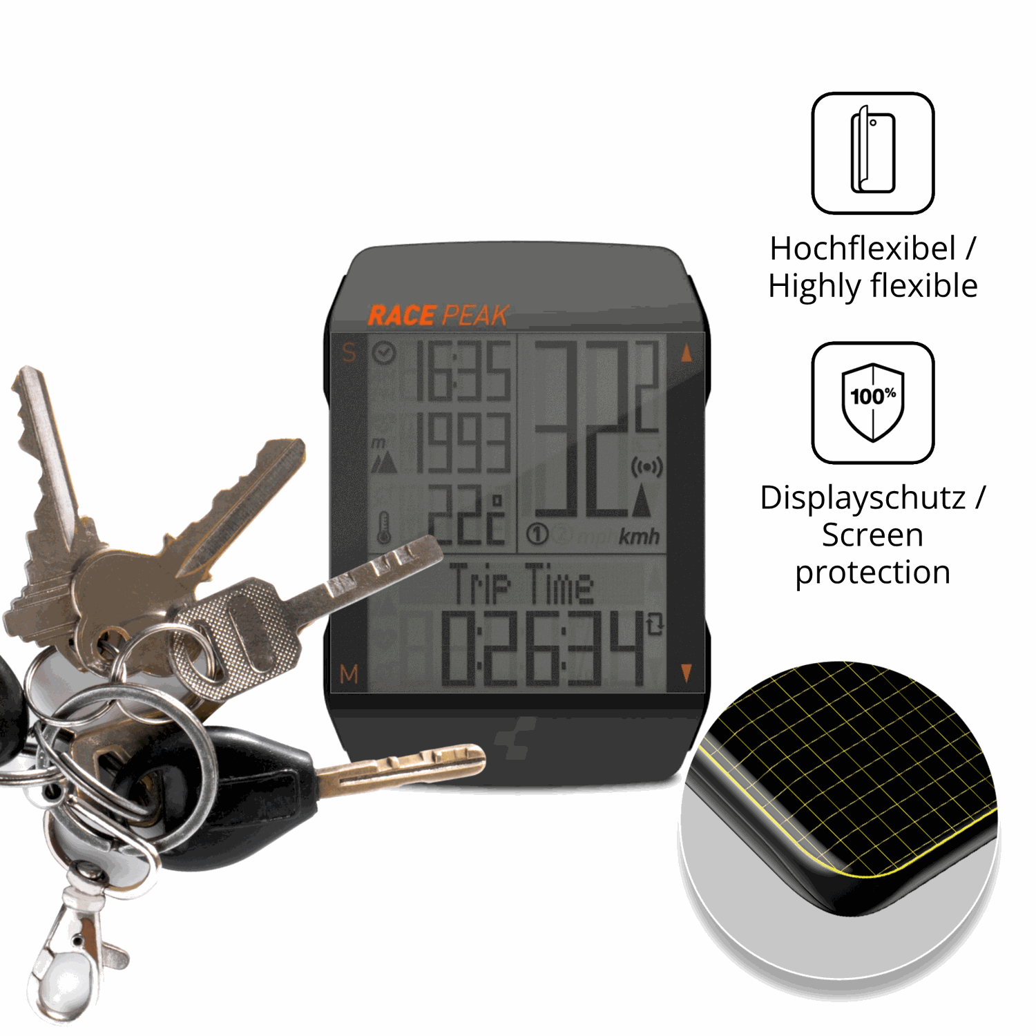 dipos Displayschutz für CUBE Race Peak, mit Blickschutzfilter und perfekter Passform auch für die Rundungen