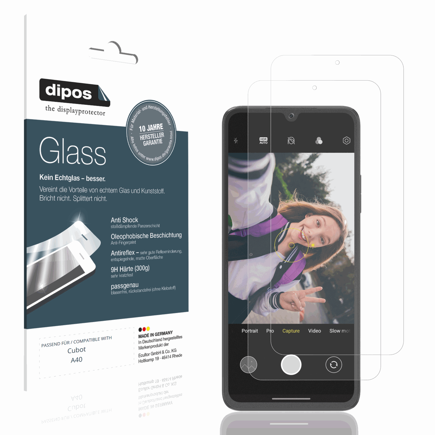 Matte Displayschutzfolie von dipos passend für Cubot A40, 9H kratzfest und blasenfrei montiert