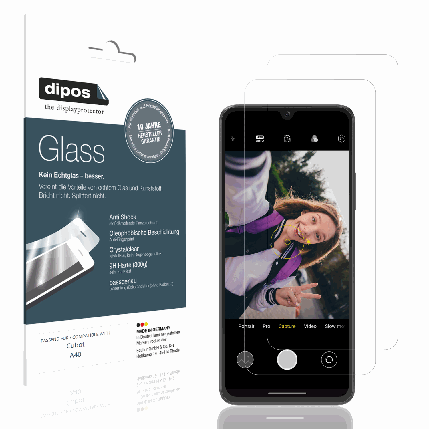 Klare Displayschutzfolie von dipos passend für Cubot A40, 9H kratzfest und blasenfrei montiert