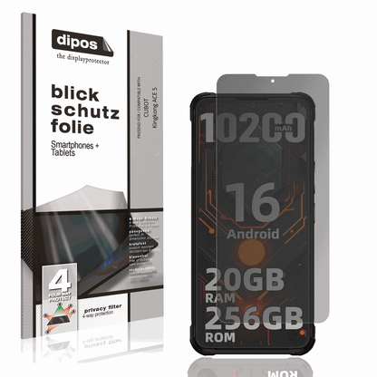 Blickschutzfolie von dipos passend für CUBOT Kingkong ACE 5, präziser Zuschnitt und blasenfrei montiert