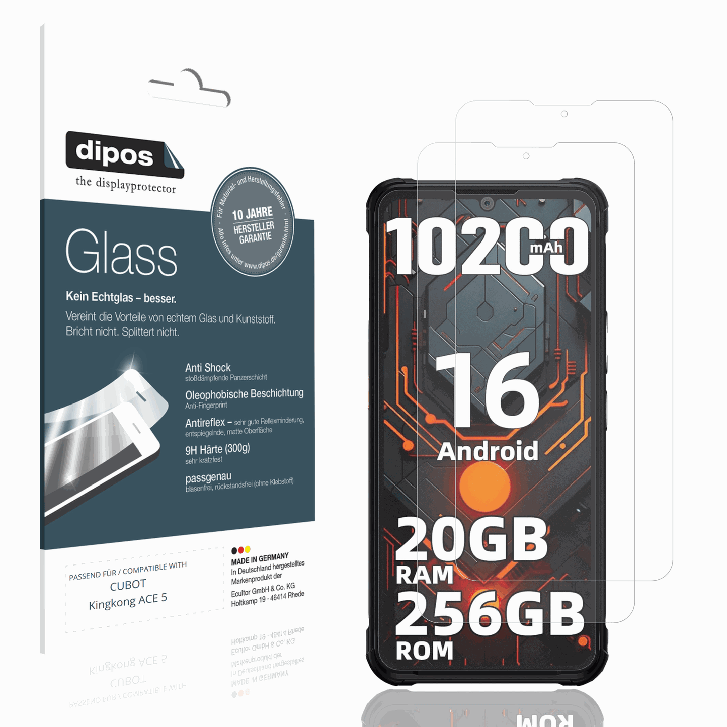 Matte Displayschutzfolie von dipos passend für CUBOT Kingkong ACE 5, 9H kratzfest und blasenfrei montiert