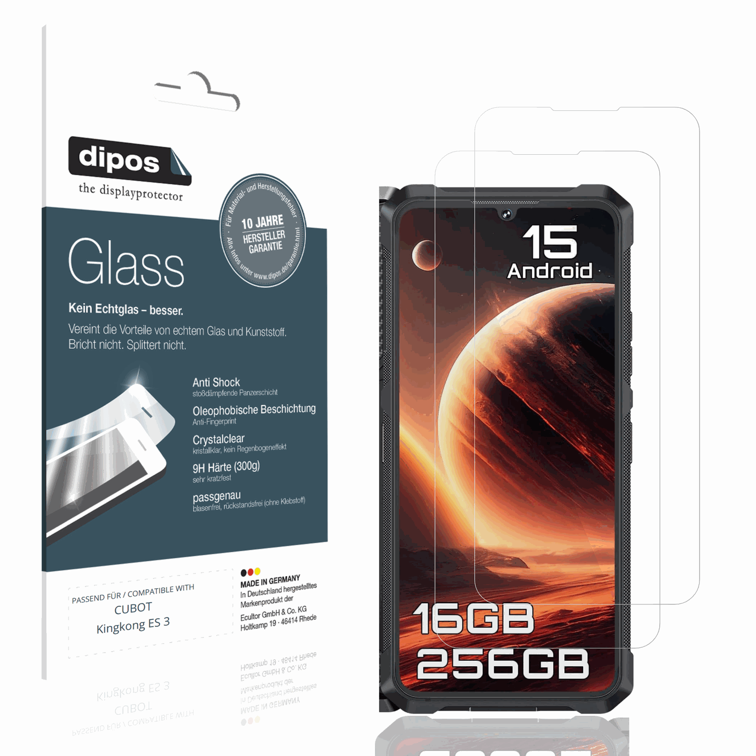 Klare Displayschutzfolie von dipos passend für CUBOT Kingkong ES 3, 9H kratzfest und blasenfrei montiert