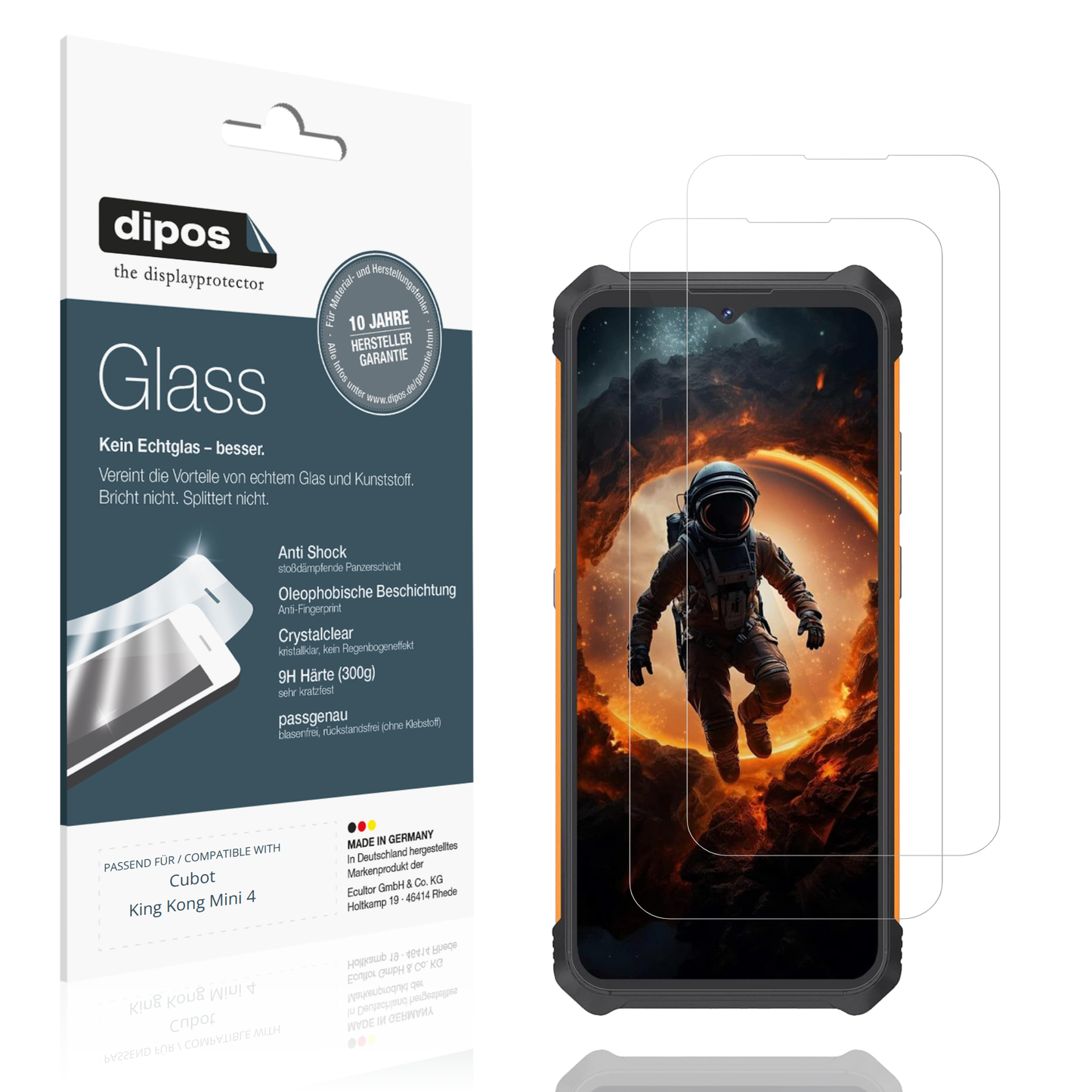 Klare Displayschutzfolie von dipos passend für cubotking kong mini 4, 9H kratzfest und blasenfrei montiert