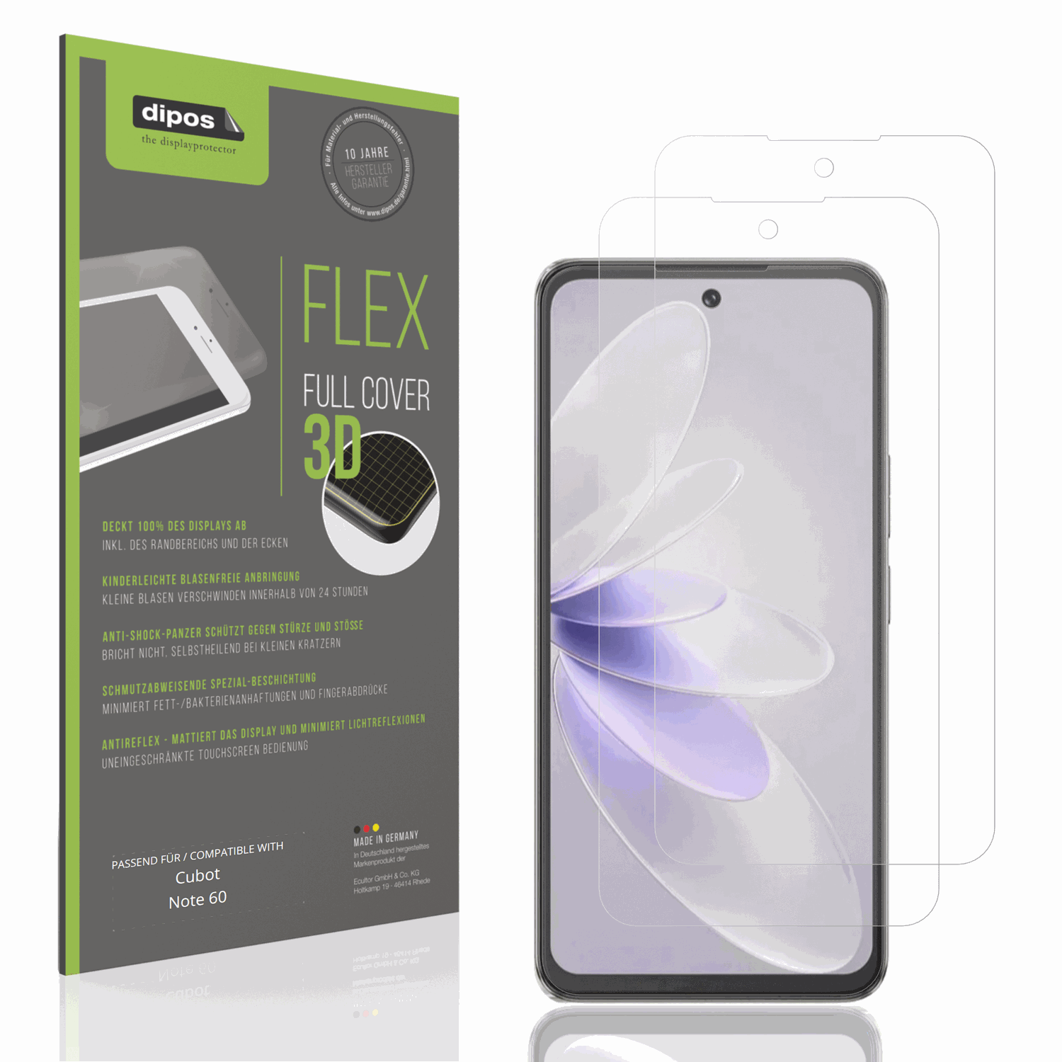 Matte Displayschutzfolie von dipos passend für Cubot Note 60, 100% Displayabdeckung und blasenfreie Montage