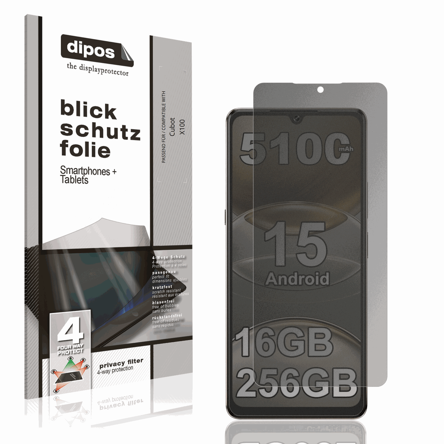 Blickschutzfolie von dipos passend für cubotx100, präziser Zuschnitt und blasenfrei montiert