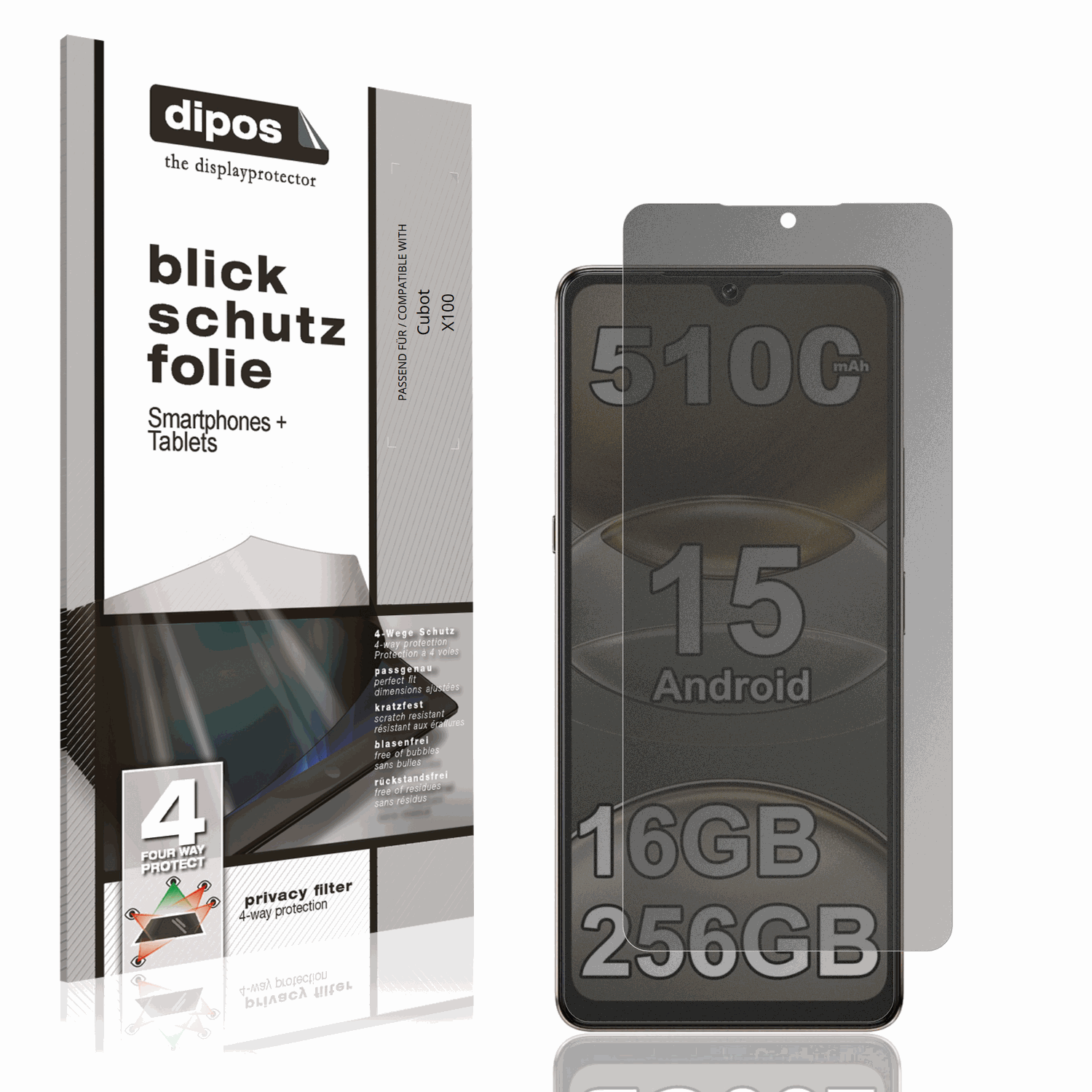 Blickschutzfolie von dipos passend für cubotx100, präziser Zuschnitt und blasenfrei montiert