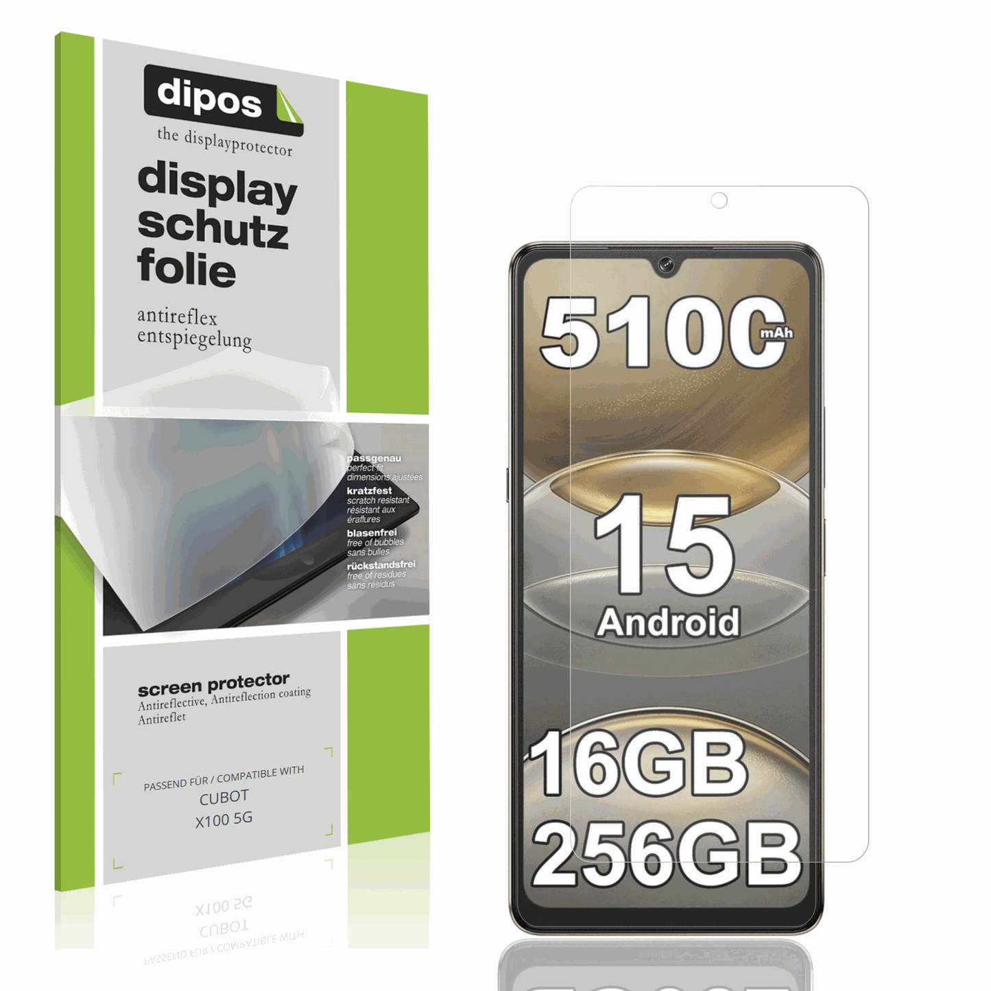Matte Displayschutzfolie von dipos passend für CUBOT X100 5G, präziser Zuschnitt und blasenfrei montiert
