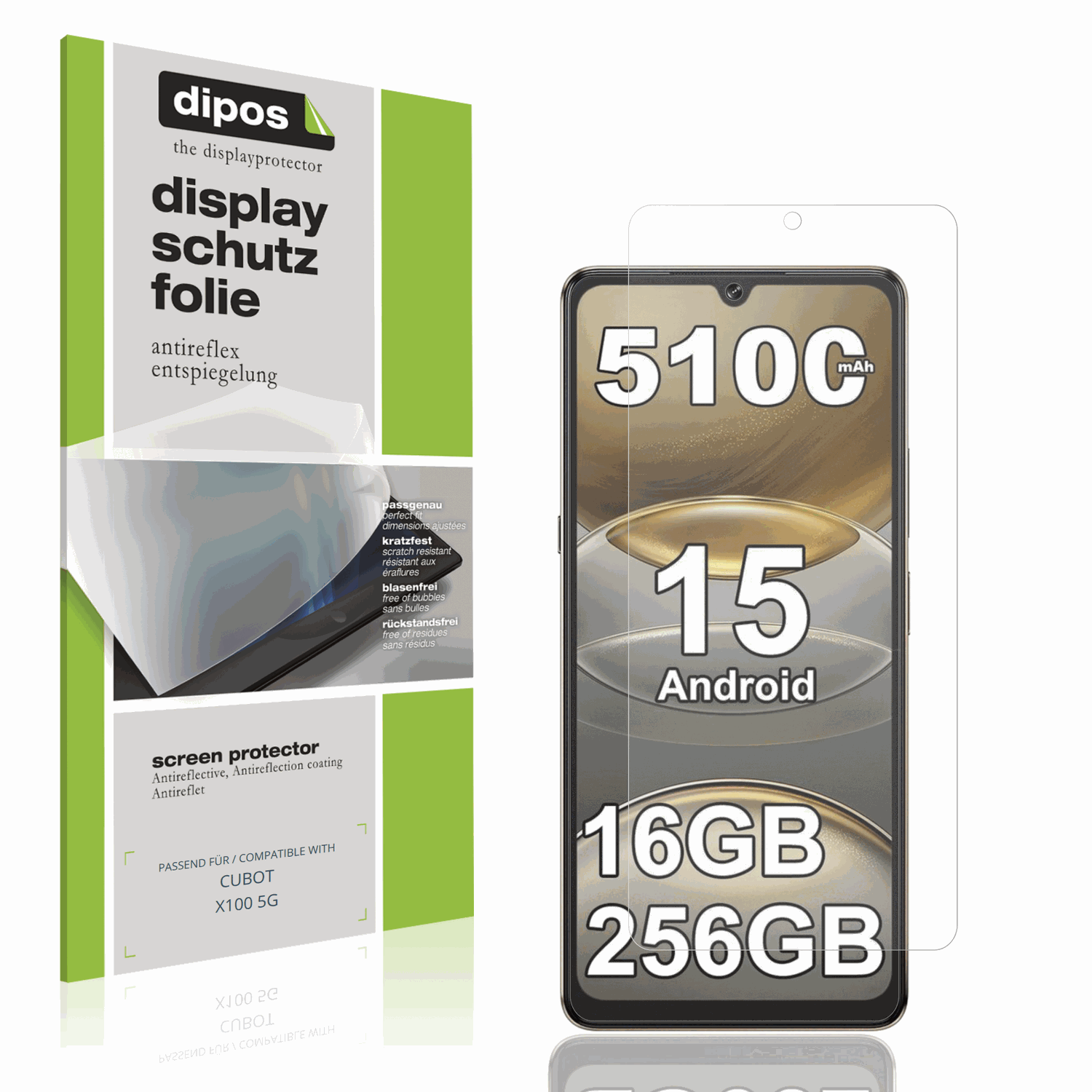 Matte Displayschutzfolie von dipos passend für CUBOT X100 5G, präziser Zuschnitt und blasenfrei montiert