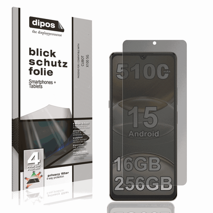 Blickschutzfolie von dipos passend für CUBOT X100 5G, präziser Zuschnitt und blasenfrei montiert