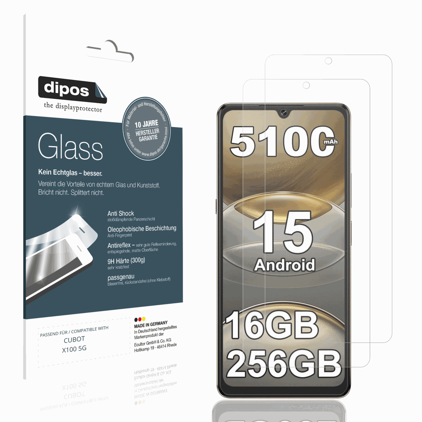 Matte Displayschutzfolie von dipos passend für CUBOT X100 5G, 9H kratzfest und blasenfrei montiert