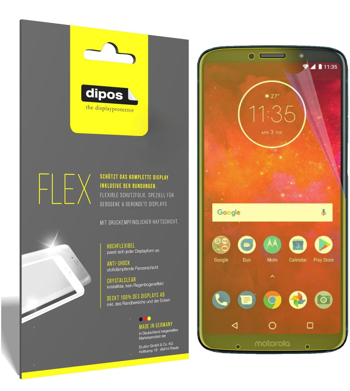 2x Full Cover Screen Protector for Motorola Moto Z3 Play – Covers Curved Edges | dipos