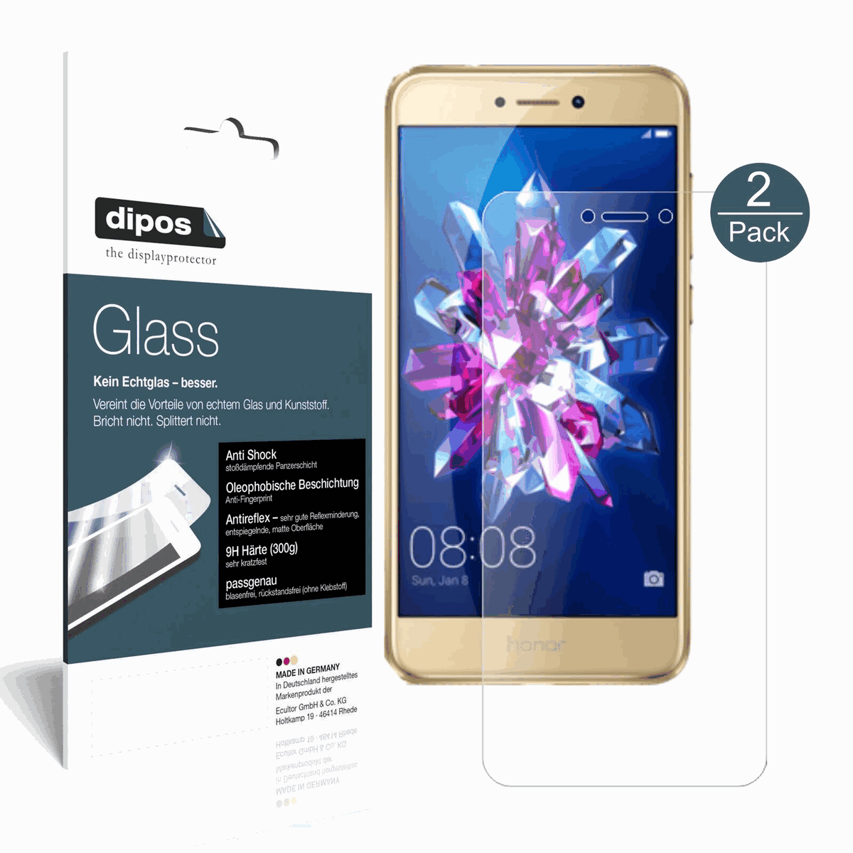 dipos 2x 9H Matte Screen Protector for Honor 8 Lite (1x front + 1x back)