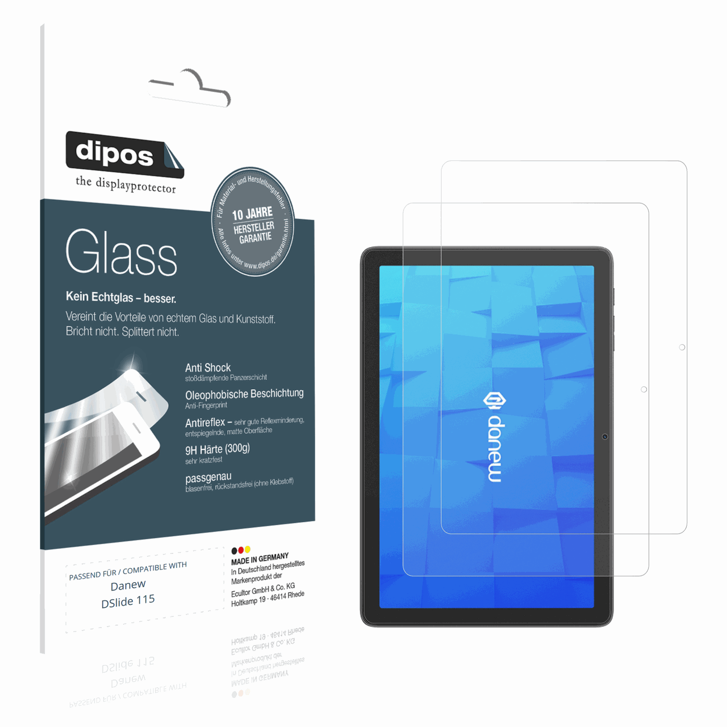 Matte Displayschutzfolie von dipos passend für Danew DSlide 115, 9H kratzfest und blasenfrei montiert