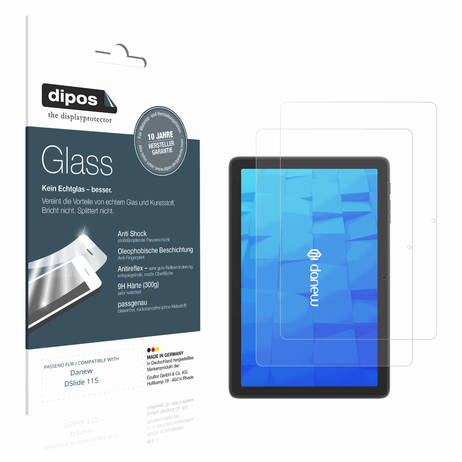 Matte Displayschutzfolie von dipos passend für Danew DSlide 115, 9H kratzfest und blasenfrei montiert
