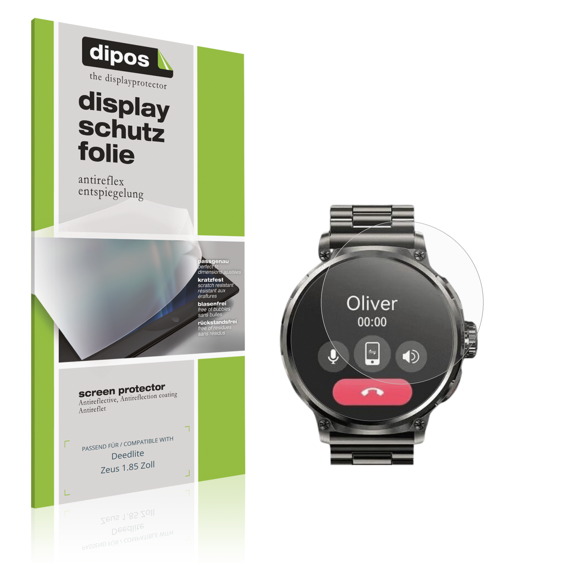 Matte Displayschutzfolie von dipos passend für Deedlite Zeus 1.85 Zoll, präziser Zuschnitt und blasenfrei montiert