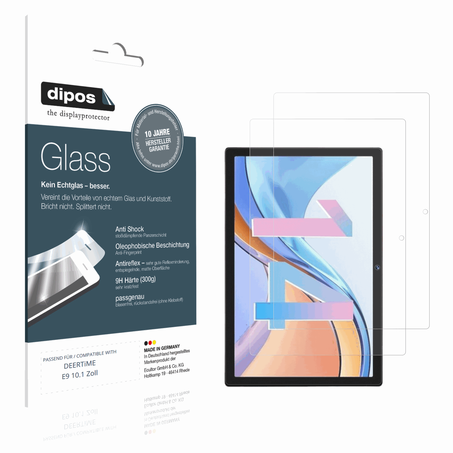 Matte Displayschutzfolie von dipos passend für DEERTiME E9 10.1 Zoll, 9H kratzfest und blasenfrei montiert