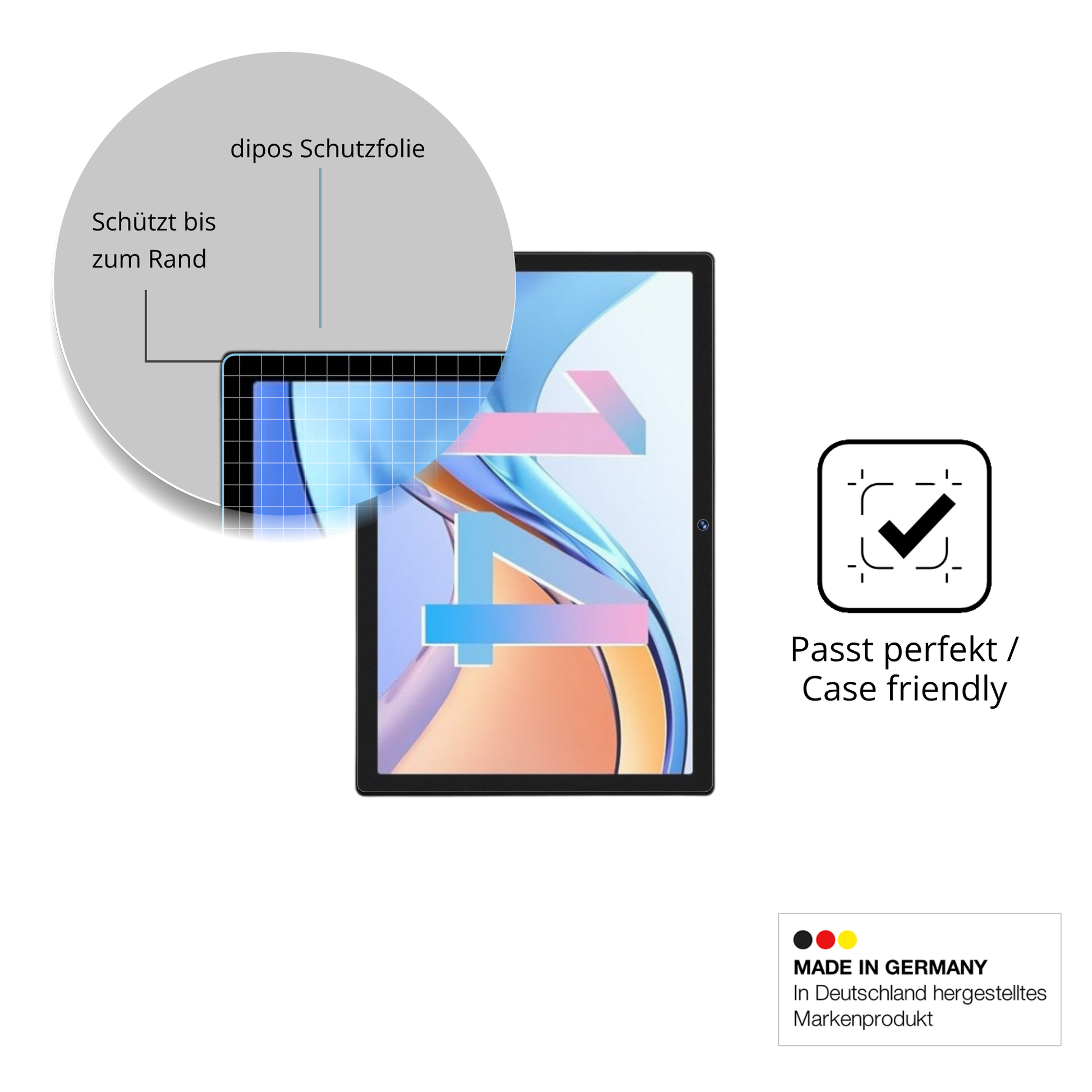 Schutzglasfolie mit optimaler Passform, zur Verwendung mit Hüllen geeignet