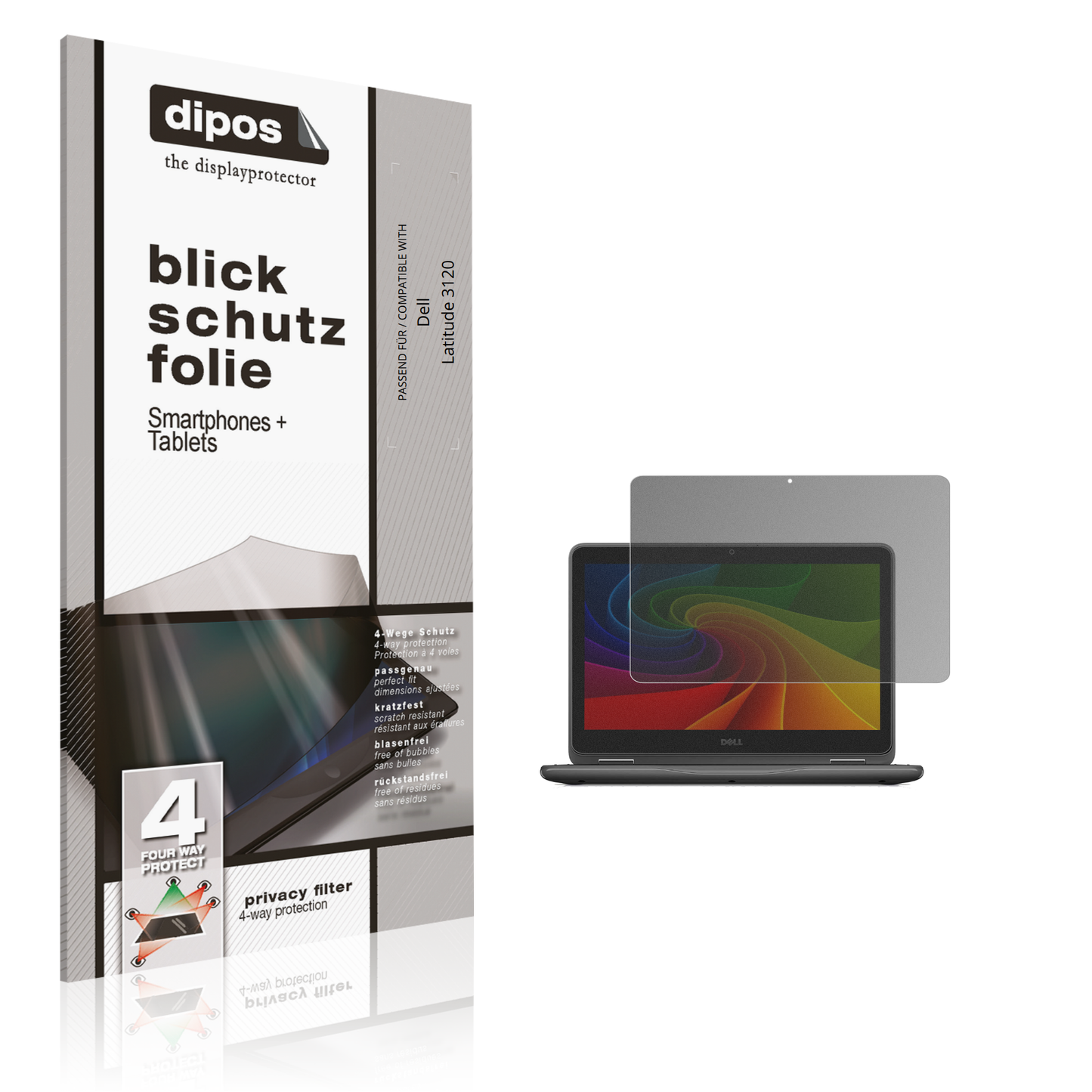 Blickschutzfolie von dipos passend für Dell Latitude 3120, präziser Zuschnitt und blasenfrei montiert