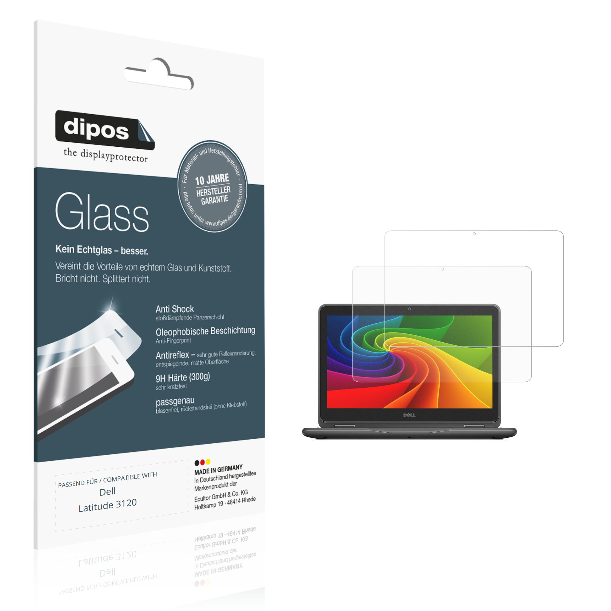 Matte Displayschutzfolie von dipos passend für Dell Latitude 3120, 9H kratzfest und blasenfrei montiert