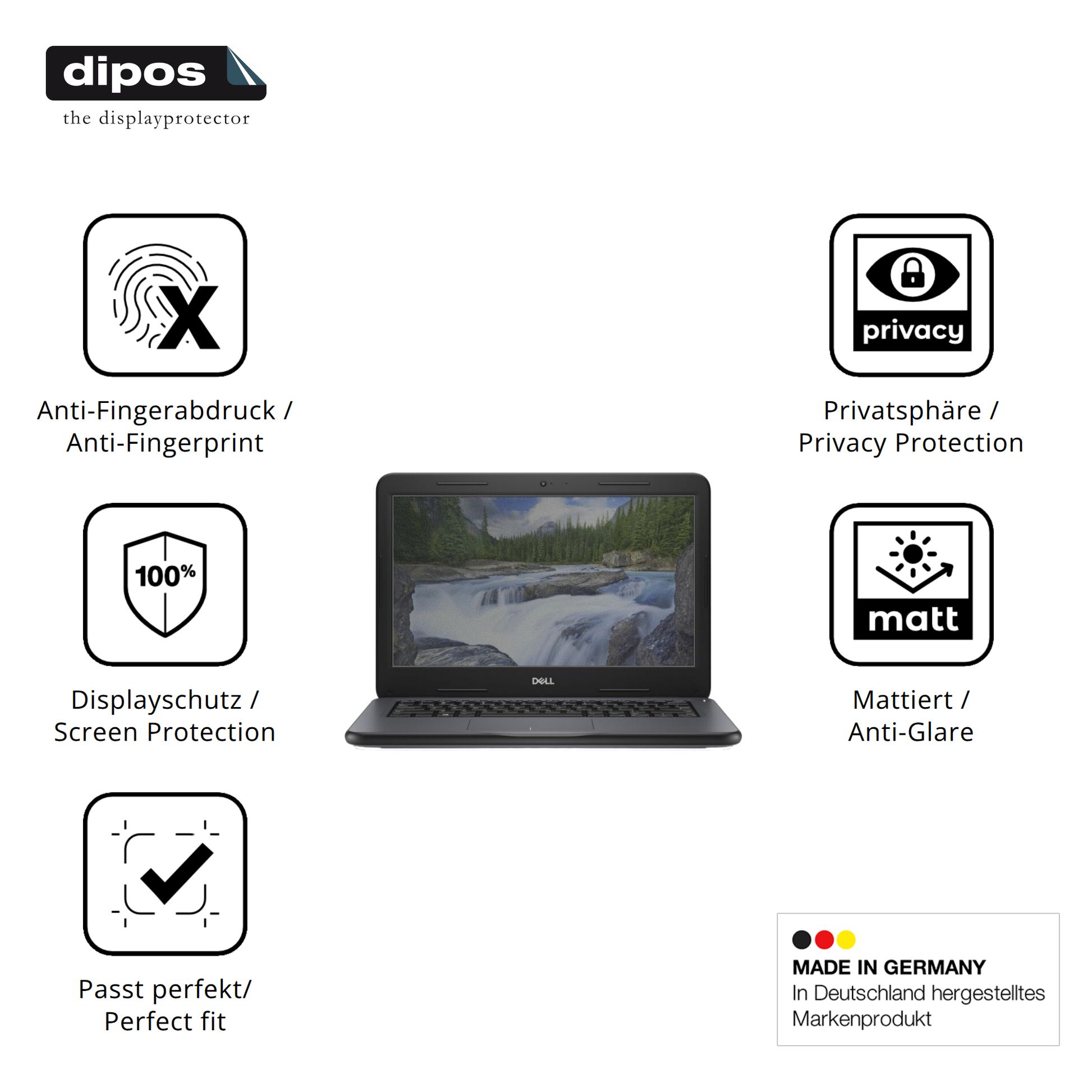 Privatsphäre-Schutz durch Sichtschutz-Folie passend zugeschnitten für Dell Latitude 3310