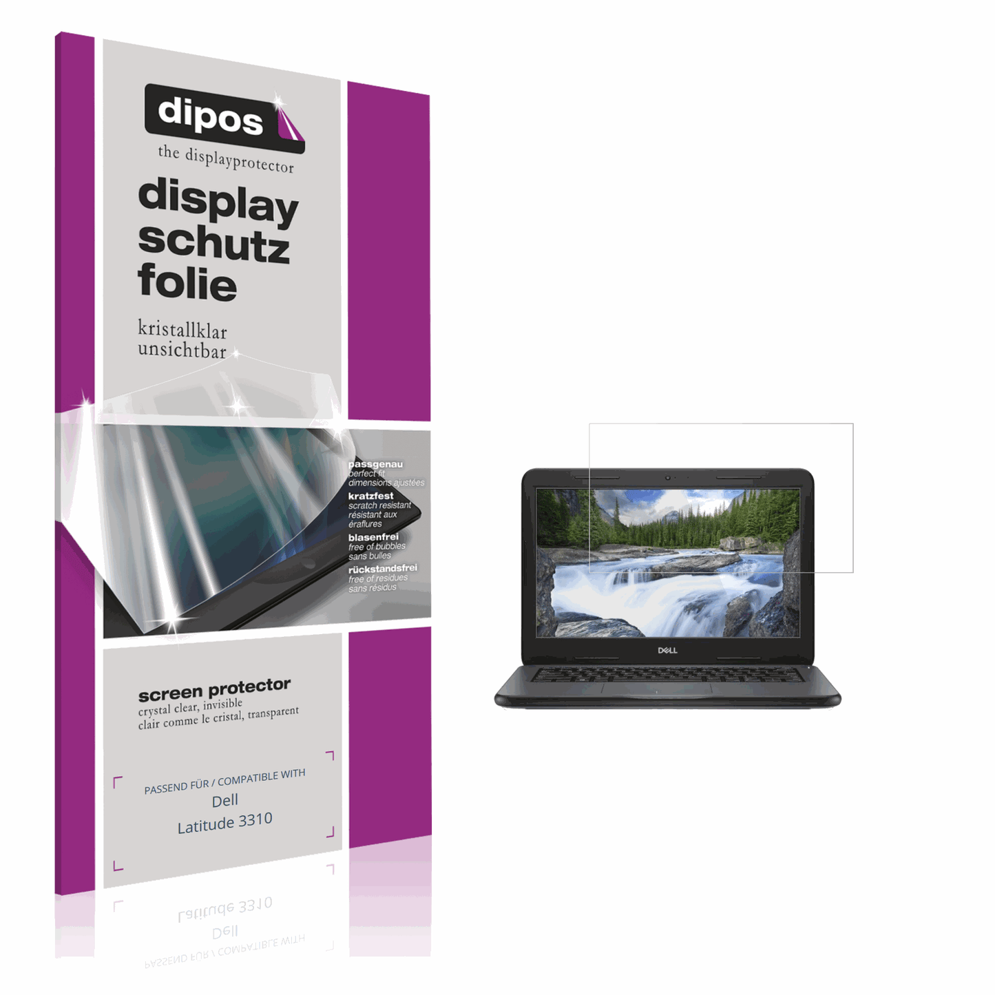 Klare Displayschutzfolie von dipos passend für Dell Latitude 3310, präziser Zuschnitt und blasenfrei montiert