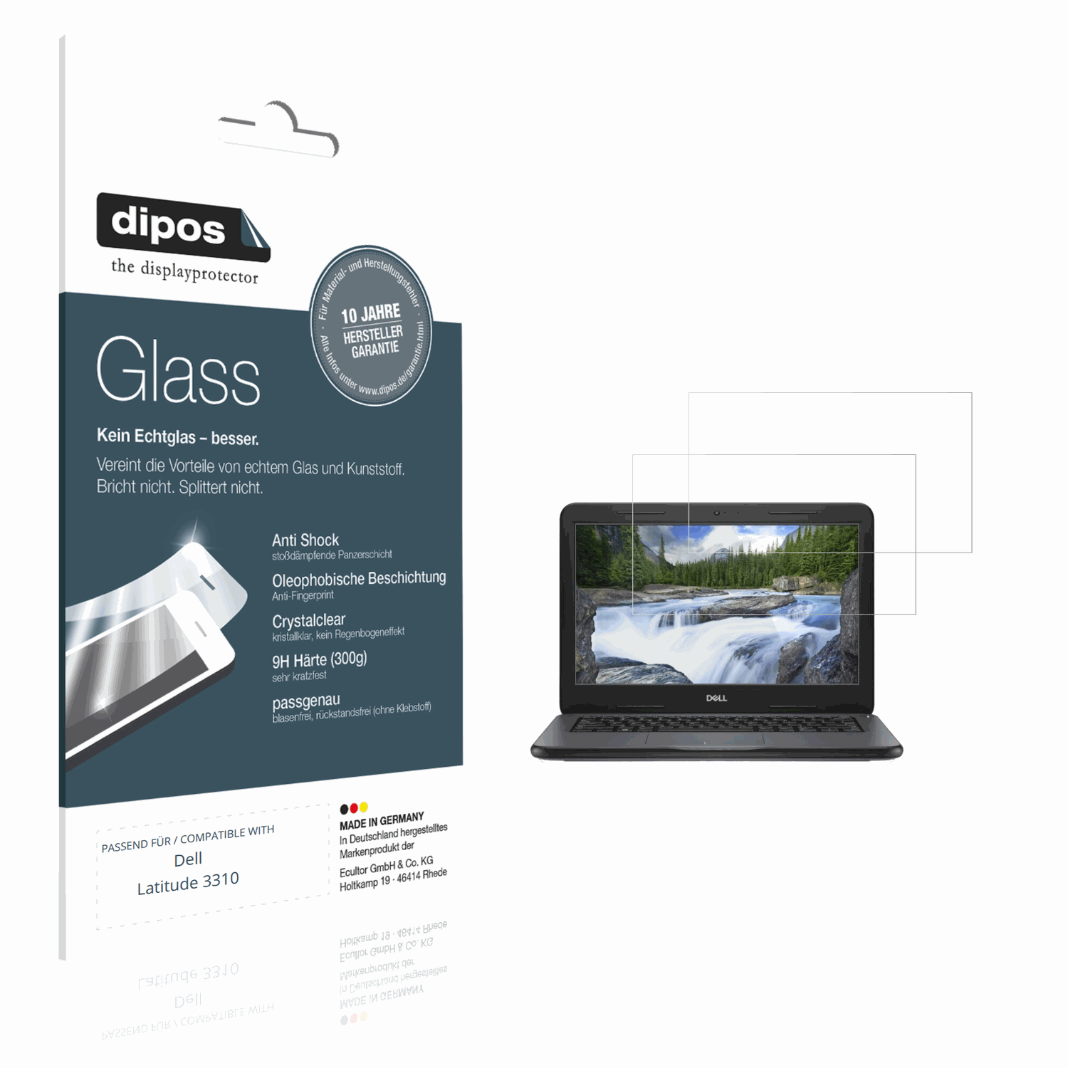 Klare Displayschutzfolie von dipos passend für Dell Latitude 3310, 9H kratzfest und blasenfrei montiert