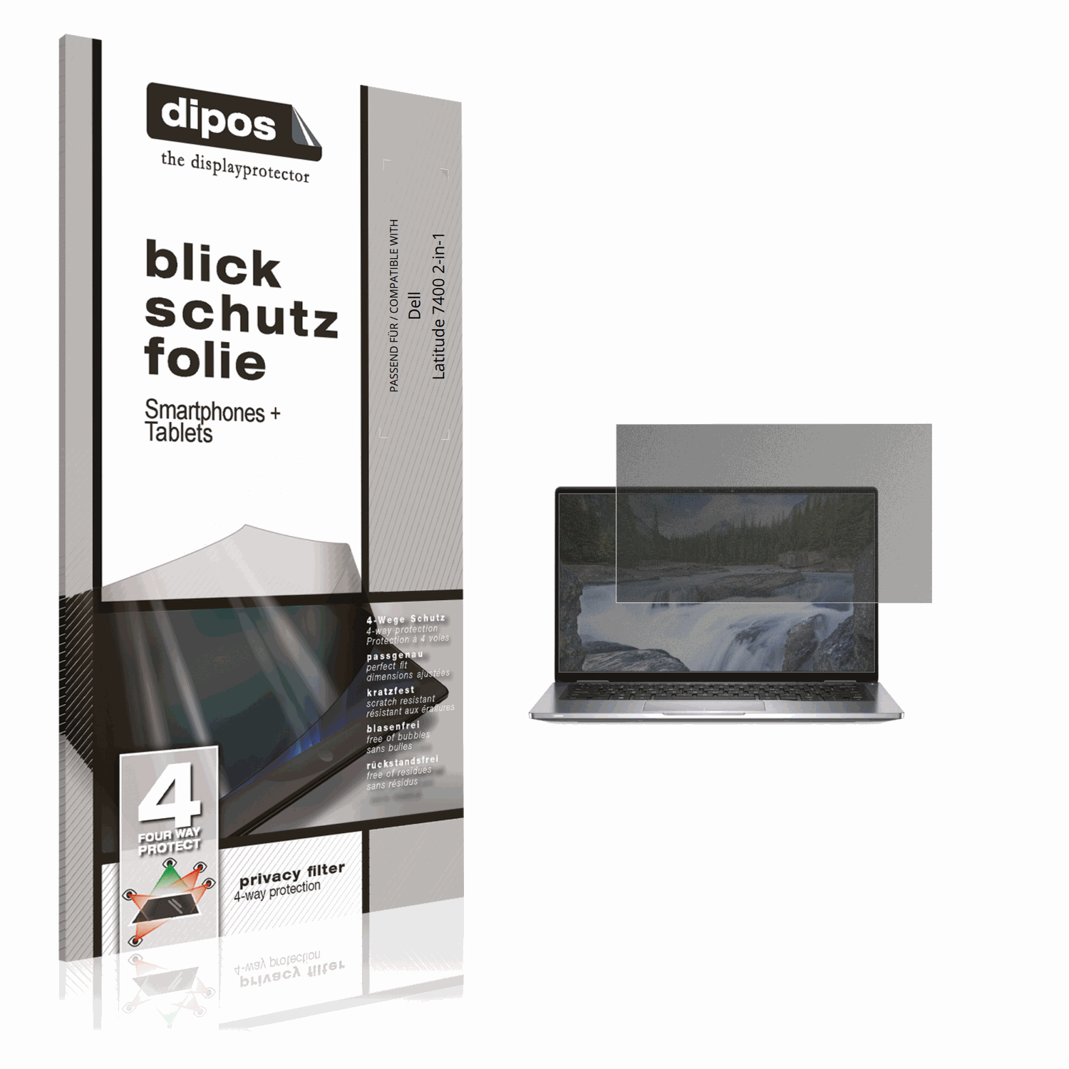Blickschutzfolie von dipos passend für Dell Latitude 7400 2-in-1, präziser Zuschnitt und blasenfrei montiert