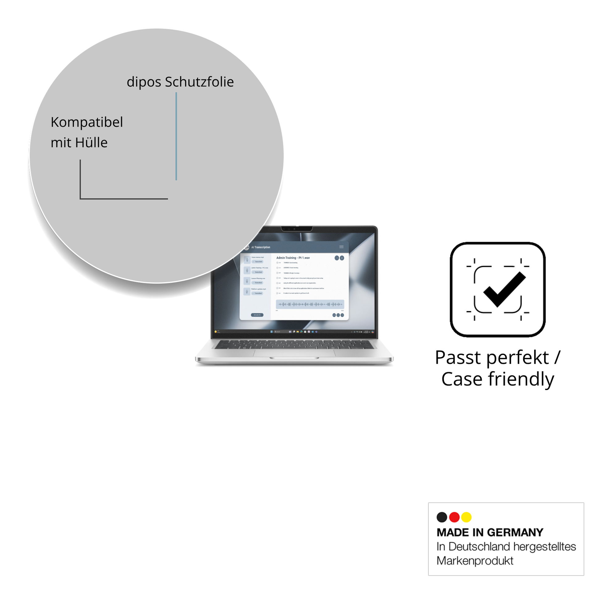 Schutzfolie mit optimaler Passform, zur Verwendung mit Hüllen geeignet