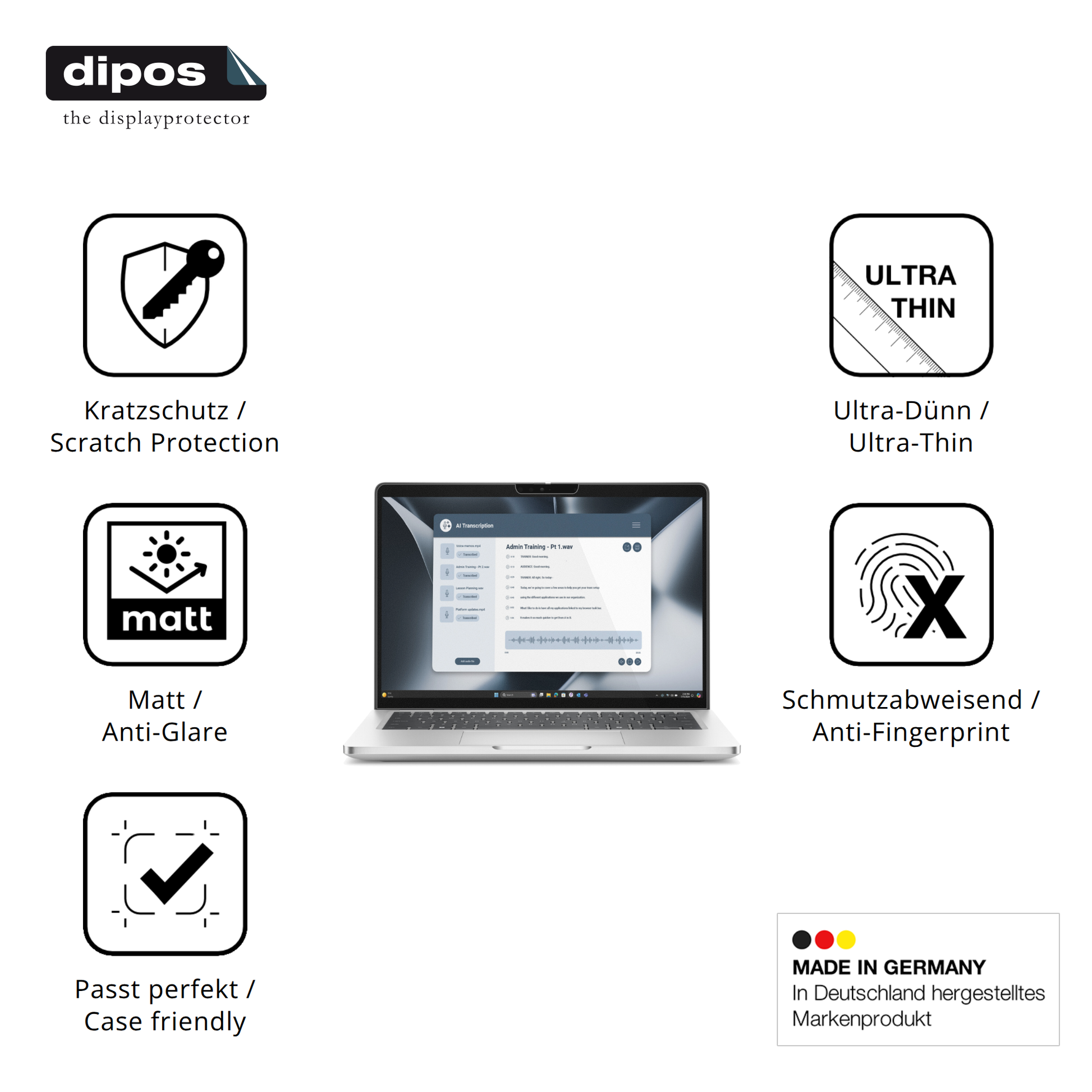 Displayschutz hergestellt in Deutschland, höchste Qualität made in Germany
