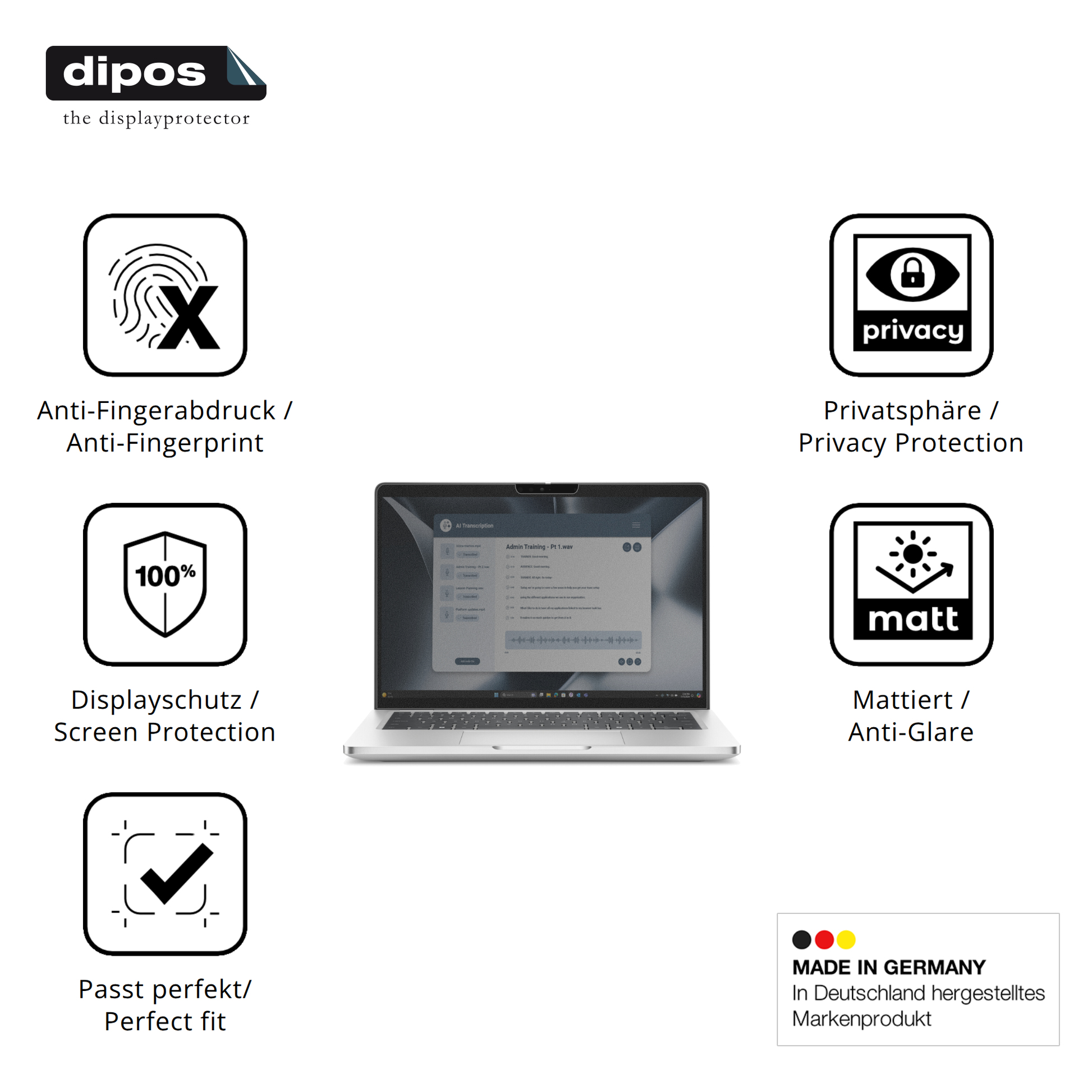 Privatsphäre-Schutz durch Sichtschutz-Folie passend zugeschnitten für Dell Pro 13 Plus 2in1