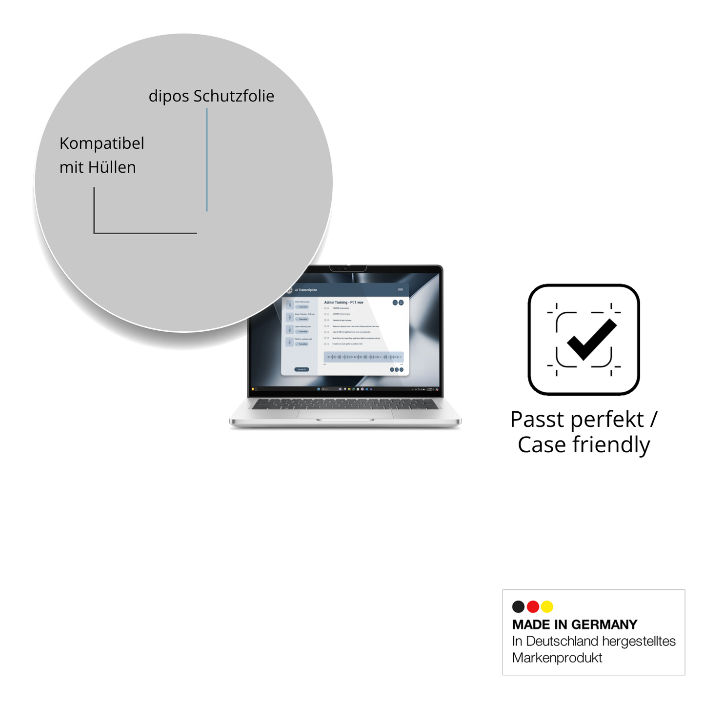 Schutzfolie mit optimaler Passform, zur Verwendung mit Hüllen geeignet