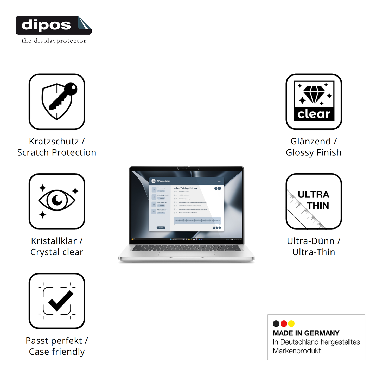 Displayschutz hergestellt in Deutschland, höchste Qualität made in Germany
