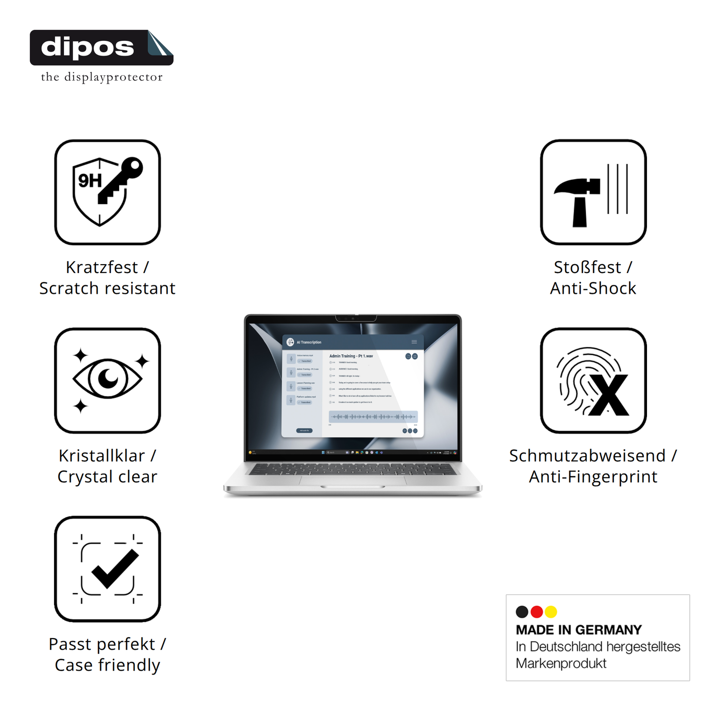 Displayschutz hergestellt in Deutschland, höchste Qualität made in Germany