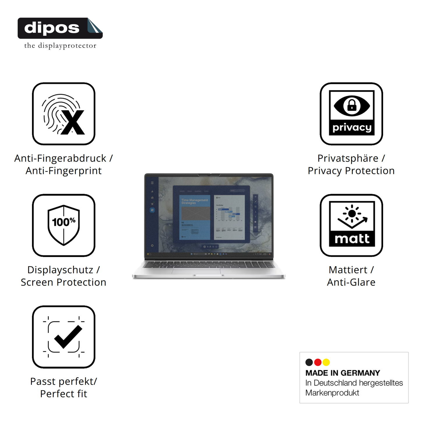 Privatsphäre-Schutz durch Sichtschutz-Folie passend zugeschnitten für Dell Pro 16 PC16250