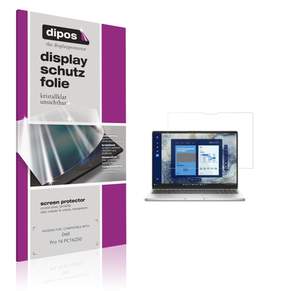 Klare Displayschutzfolie von dipos passend für Dell Pro 16 PC16250, präziser Zuschnitt und blasenfrei montiert