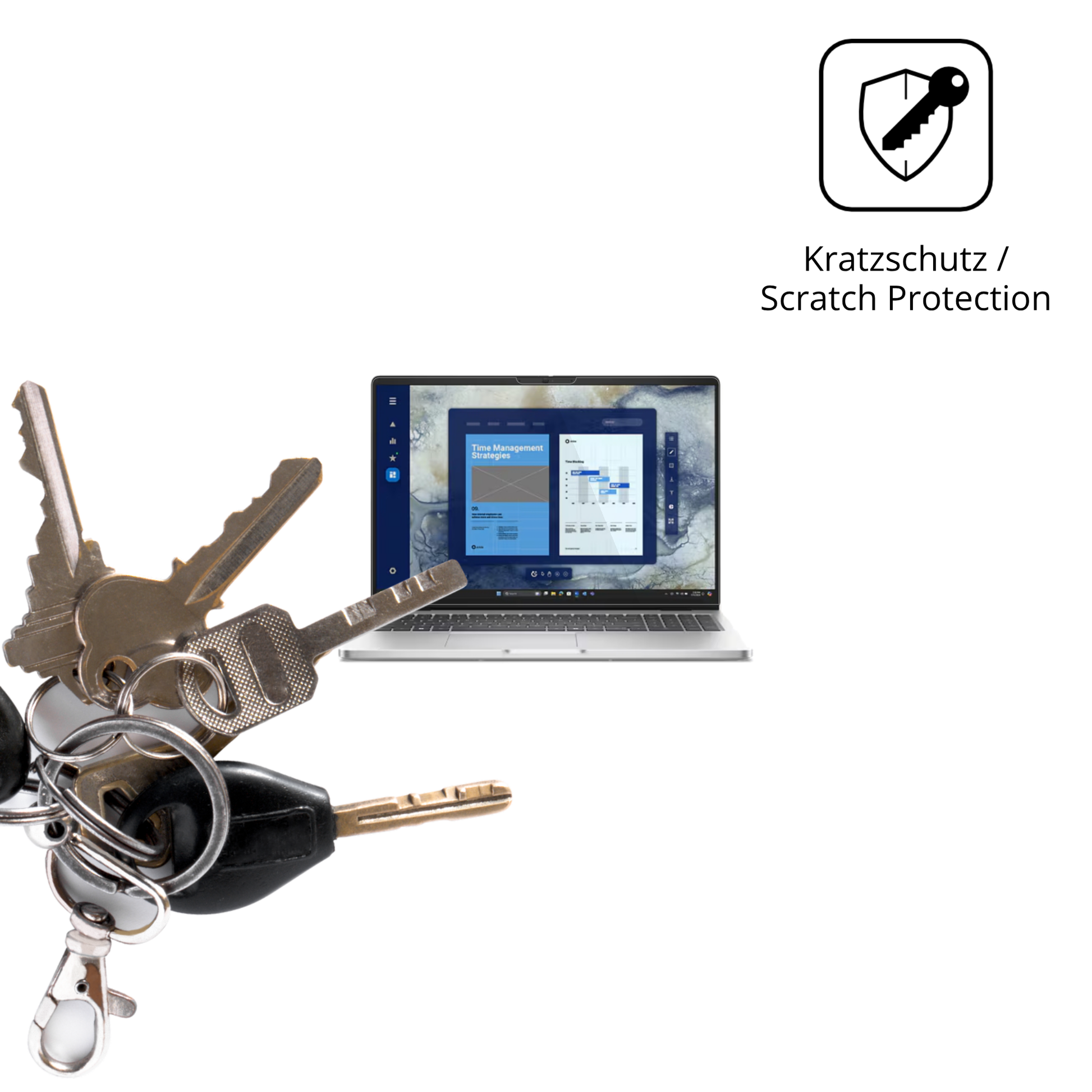 Schutz gegen Kratzer auf dem Dell Pro 16 PC16250 Glas durch Schlüssel oder Ähnliches
