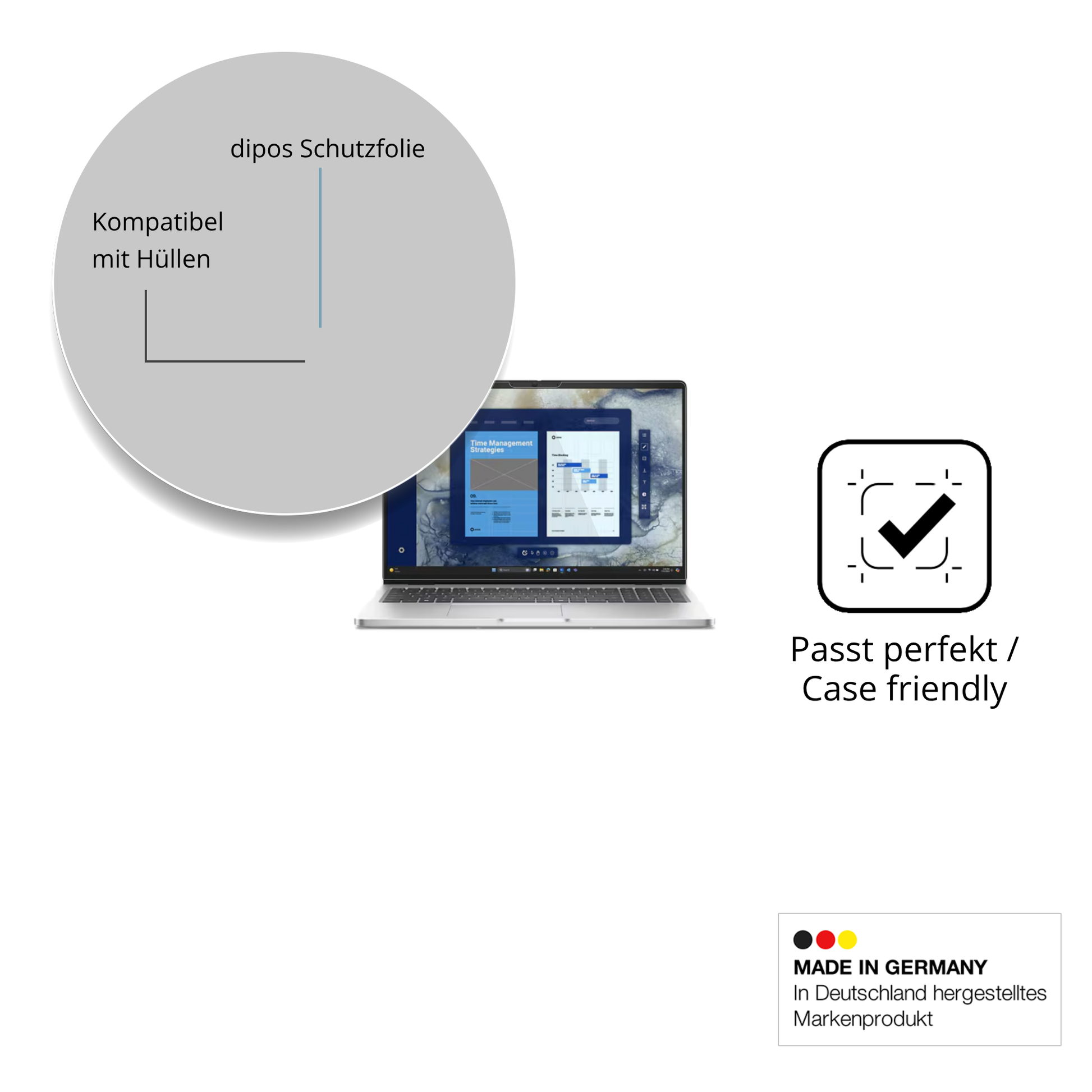 Schutzfolie mit optimaler Passform, zur Verwendung mit Hüllen geeignet