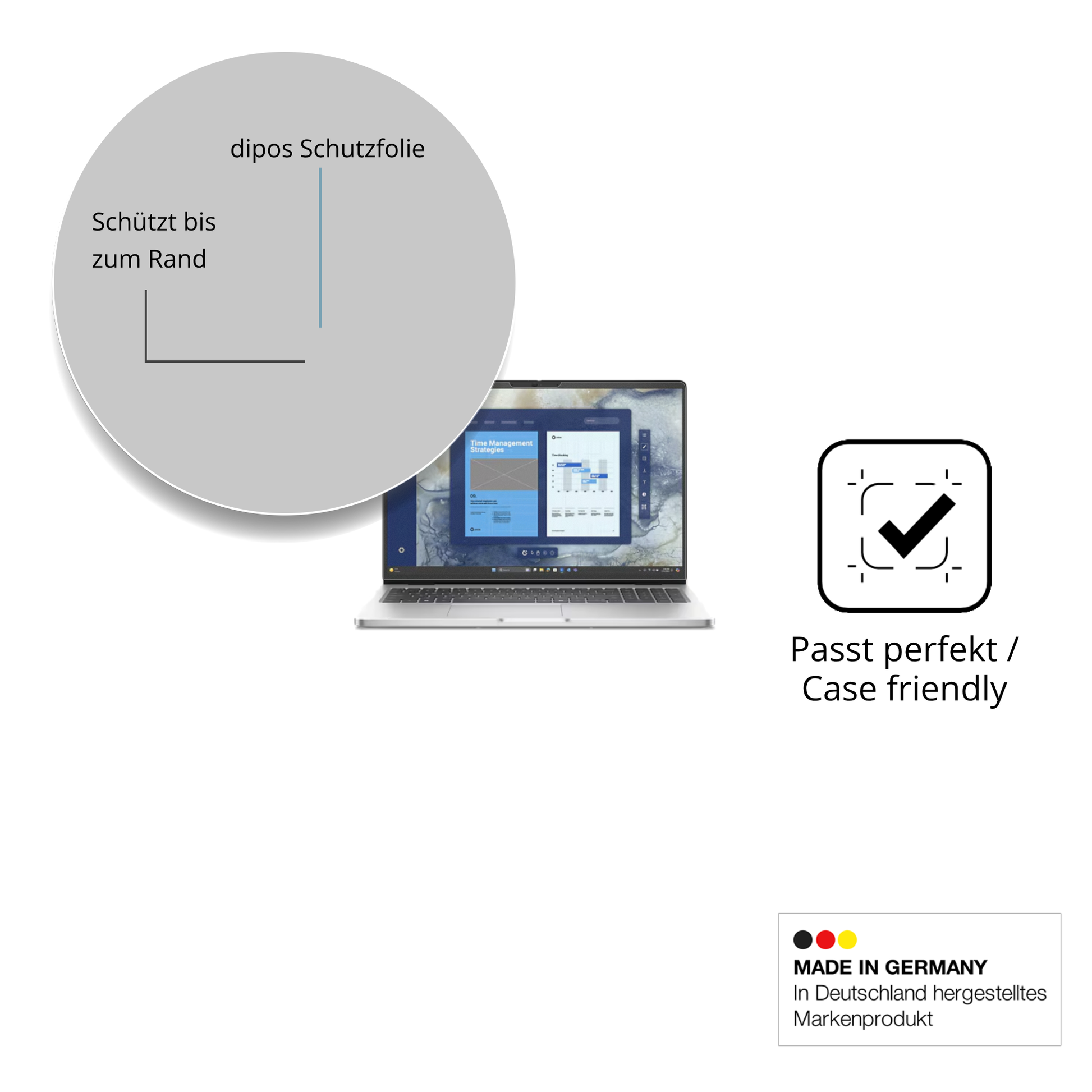 Schutzglasfolie mit optimaler Passform, zur Verwendung mit Hüllen geeignet