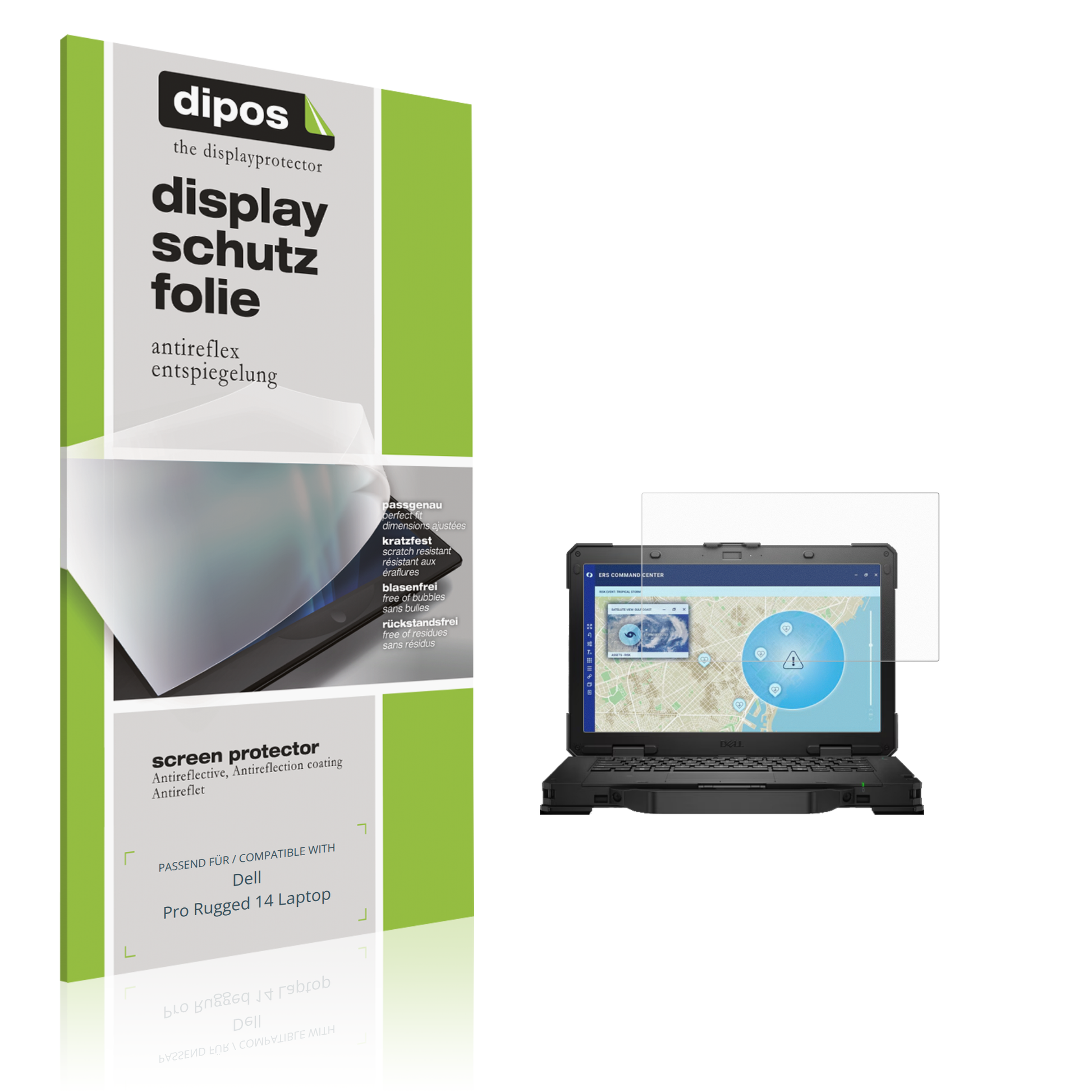 Matte Displayschutzfolie von dipos passend für dellpro rugged 14 laptop, präziser Zuschnitt und blasenfrei montiert
