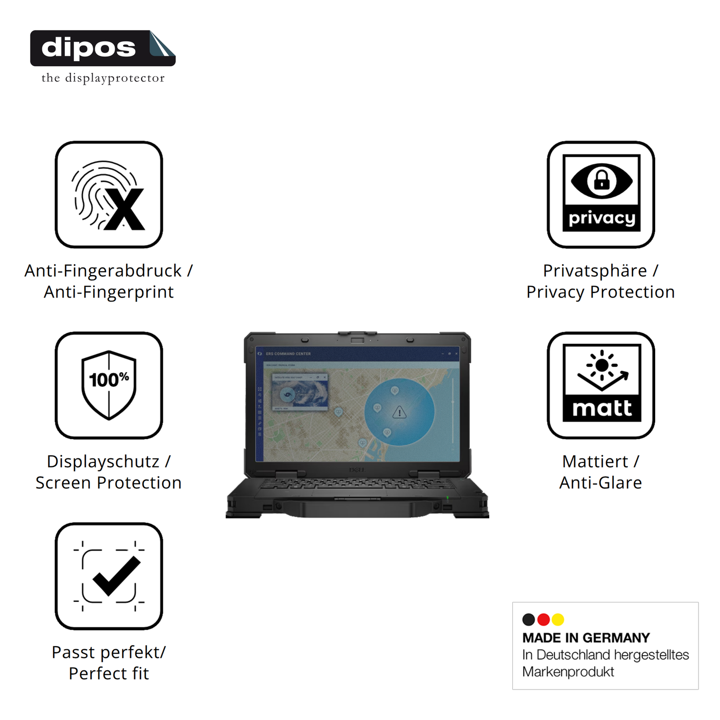 Privatsphäre-Schutz durch Sichtschutz-Folie passend zugeschnitten für dellpro rugged 14 laptop