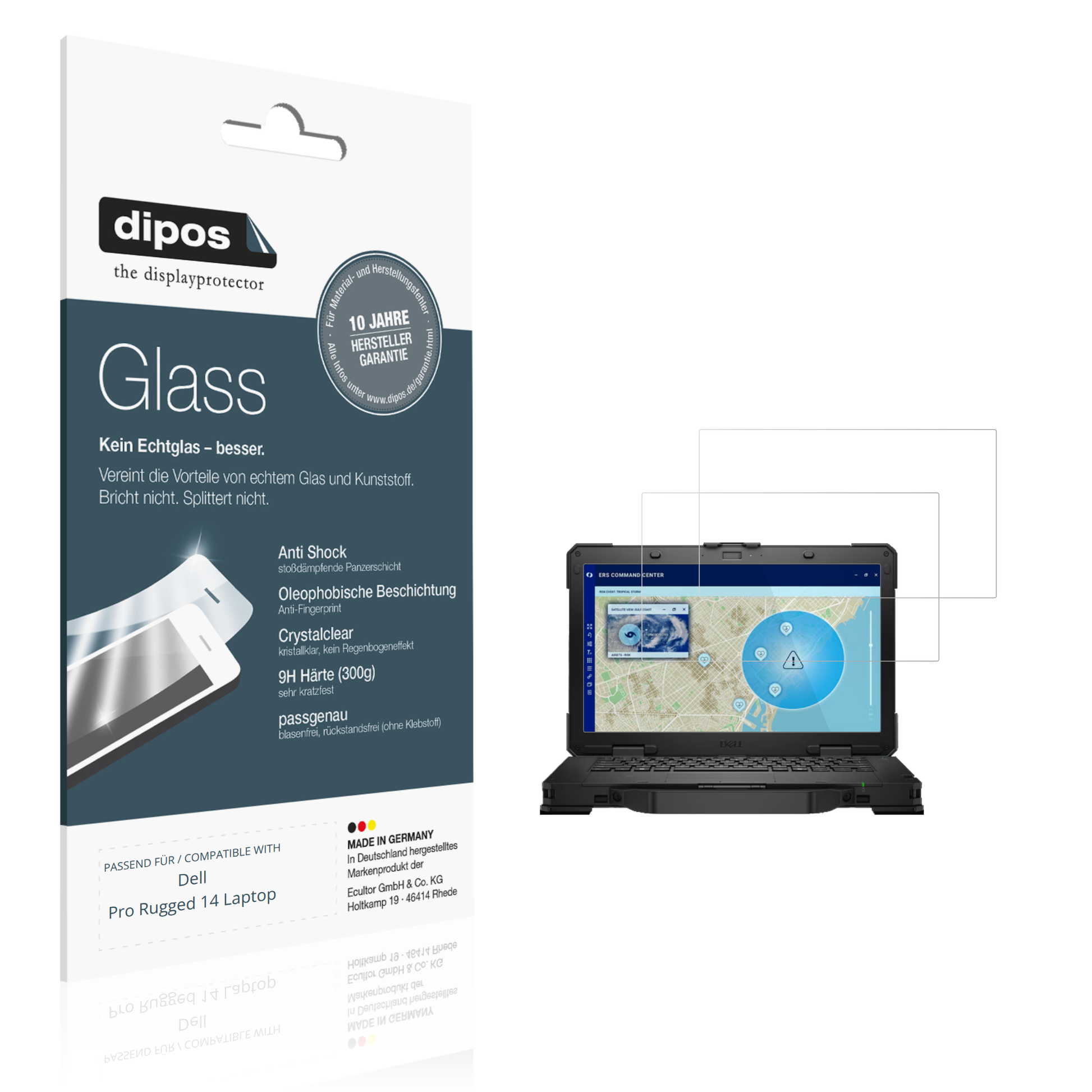Klare Displayschutzfolie von dipos passend für dellpro rugged 14 laptop, 9H kratzfest und blasenfrei montiert