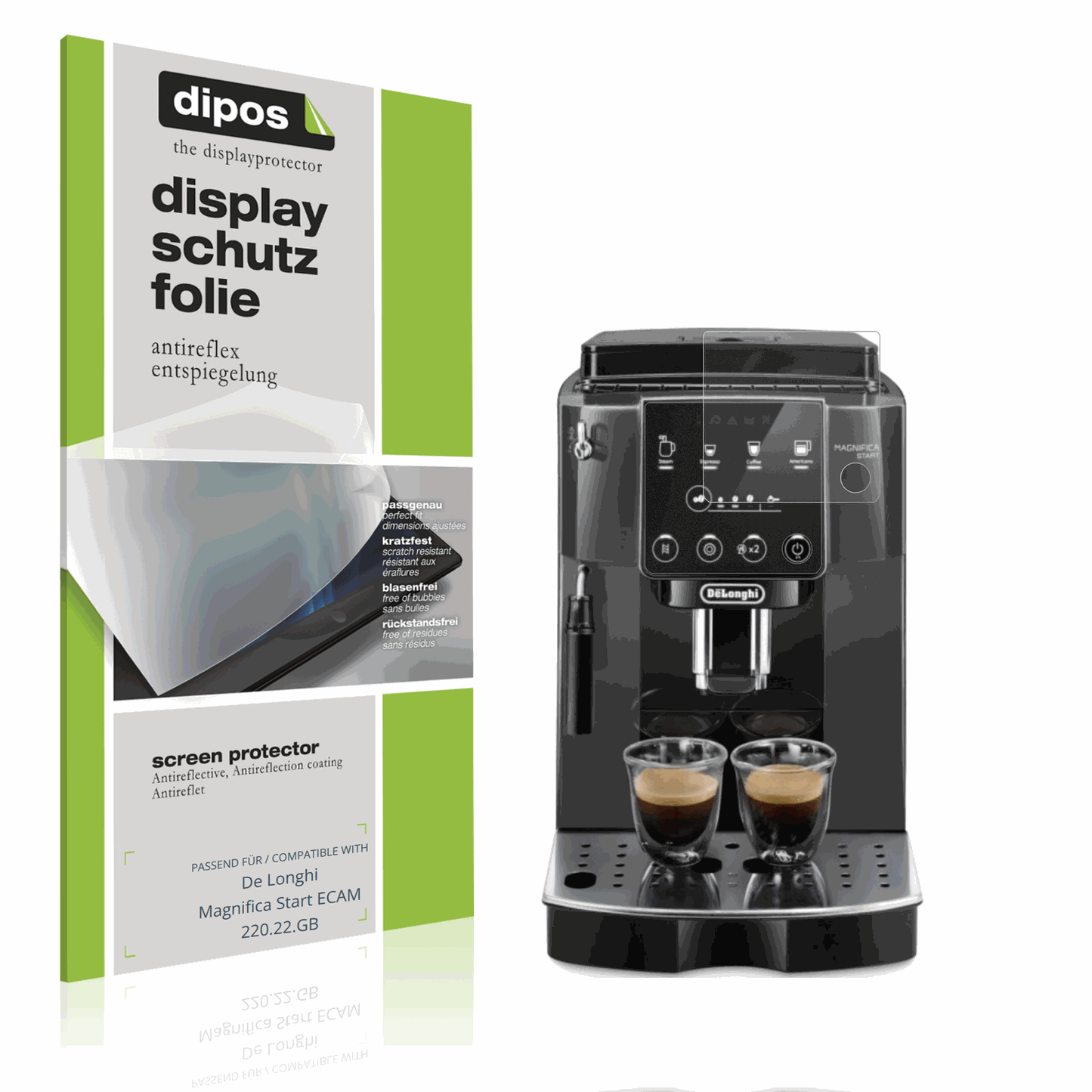 Matte Displayschutzfolie von dipos passend für De Longhi Magnifica Start ECAM 220.22.GB, präziser Zuschnitt und blasenfrei montiert