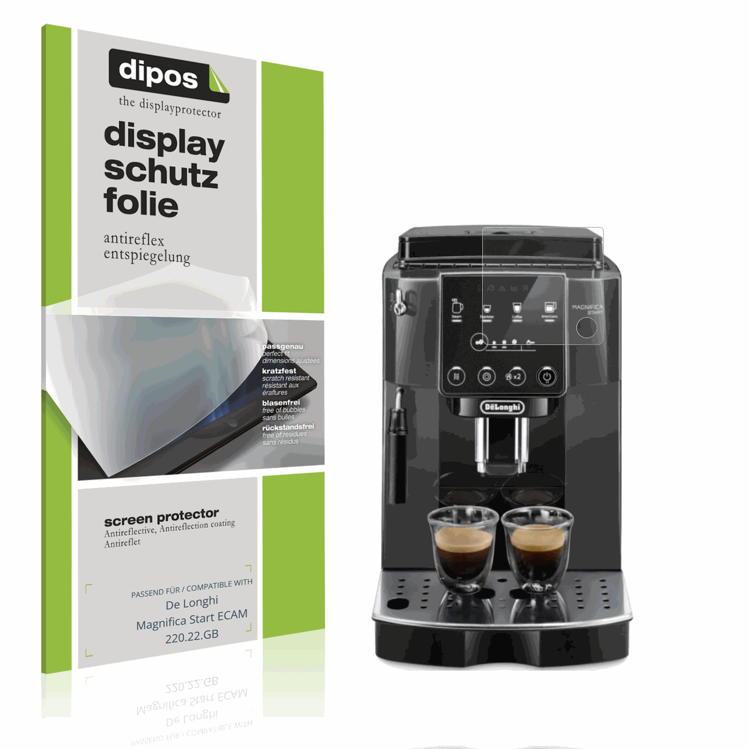 Matte Displayschutzfolie von dipos passend für De Longhi Magnifica Start ECAM 220.22.GB, präziser Zuschnitt und blasenfrei montiert
