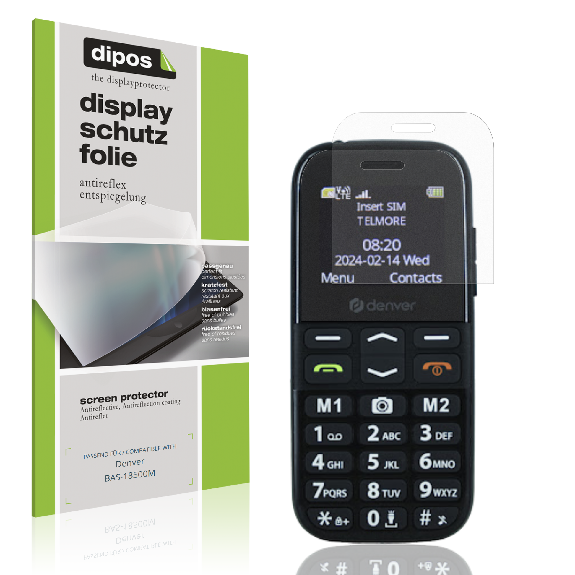Matte Displayschutzfolie von dipos passend für Denver BAS-18500M, präziser Zuschnitt und blasenfrei montiert