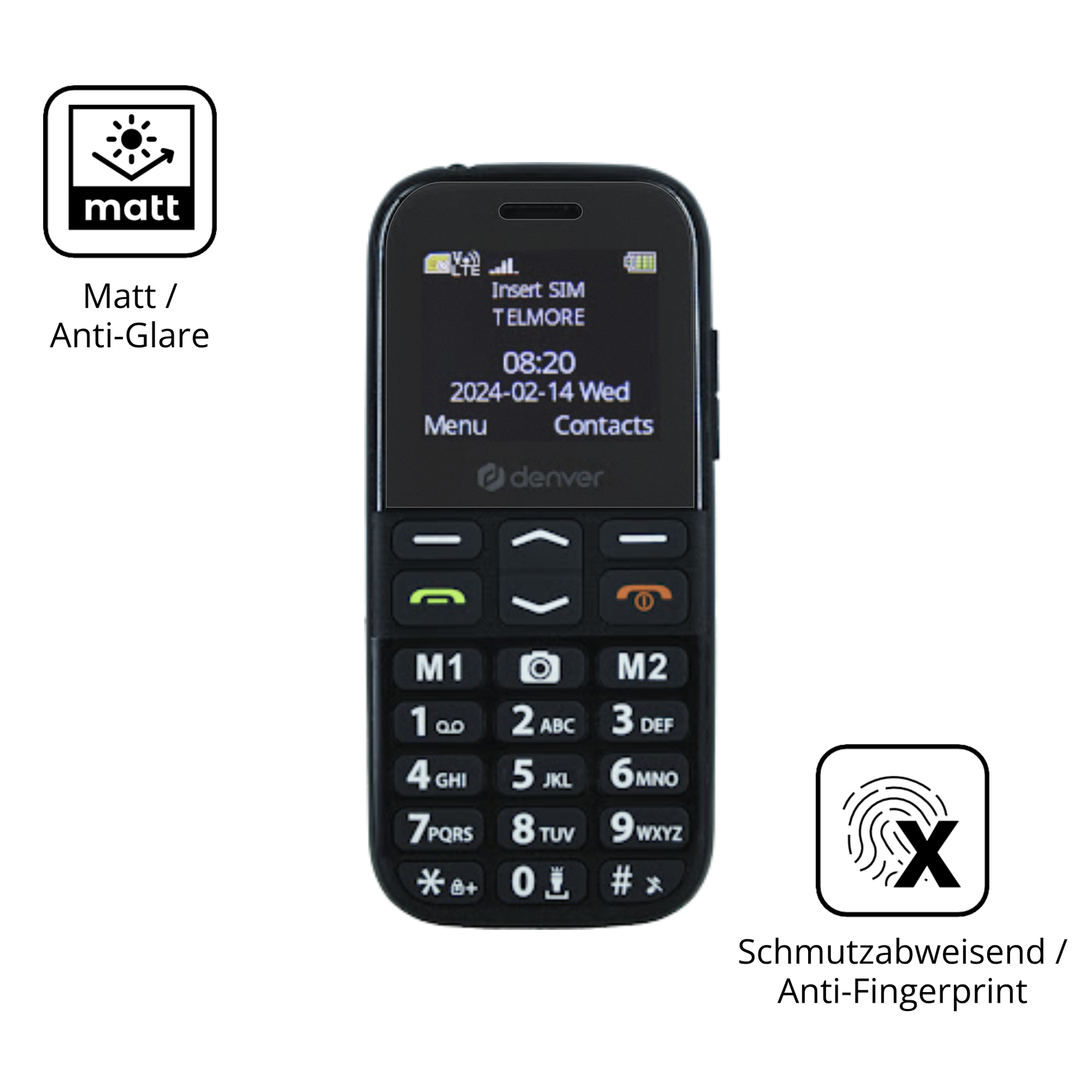 Dünne und entspiegelnde Folie passend zugeschnitten für Denver BAS-18500M